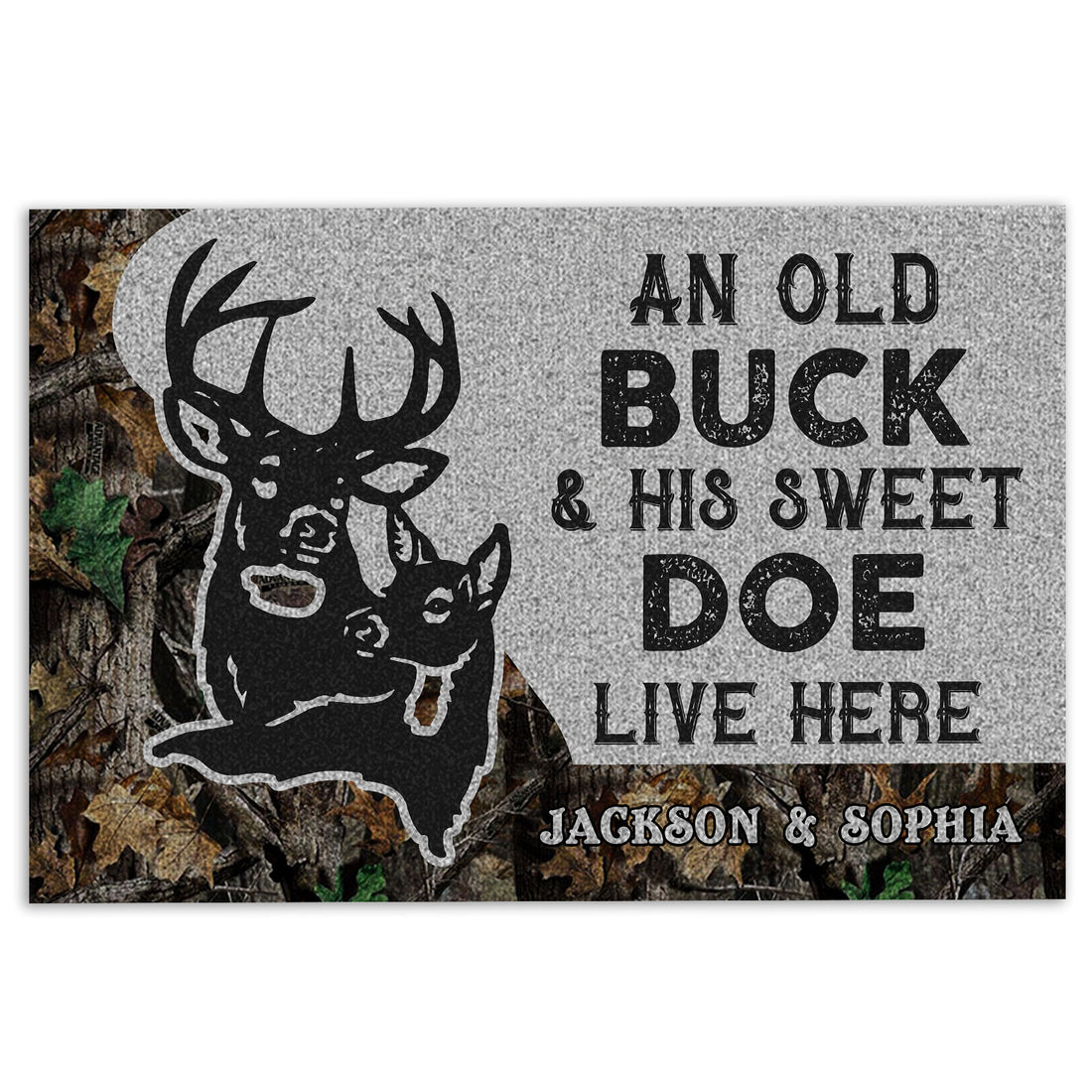 Ohaprints-Doormat-Outdoor-Indoor-An-Old-Buck--His-Sweet-Doe-Live-Here-Custom-Personalized-Name-Rubber-Door-Mat-452-18'' x 30''