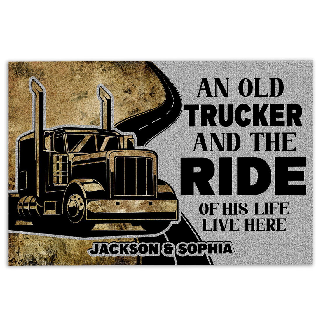 Ohaprints-Doormat-Outdoor-Indoor-An-Old-Trucker-And-The-Ride-Of-His-Life-Custom-Personalized-Name-Rubber-Door-Mat-453-18'' x 30''