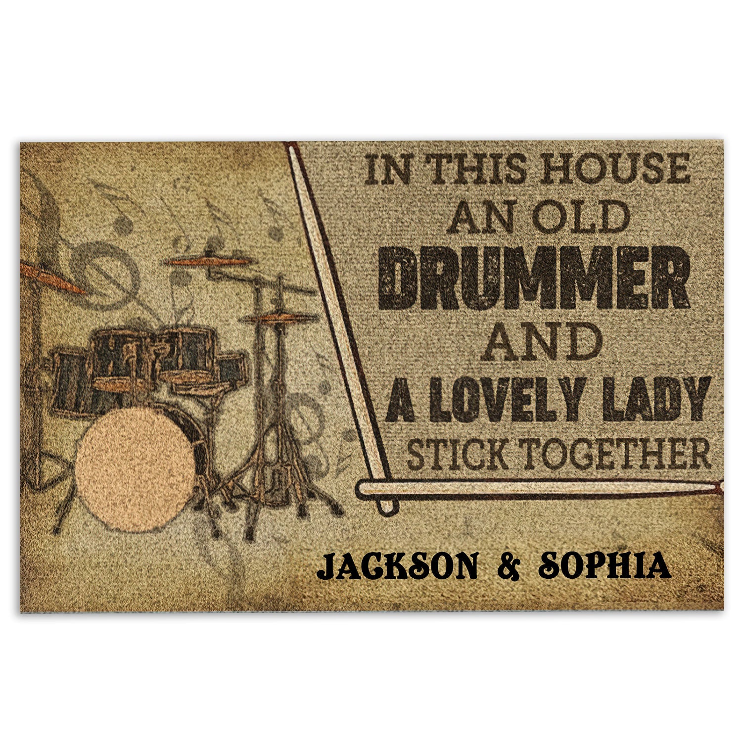 Ohaprints-Doormat-Outdoor-Indoor-An-Old-Drummer--A-Lady-Stick-Together-Custom-Personalized-Name-Rubber-Door-Mat-391-18'' x 30''