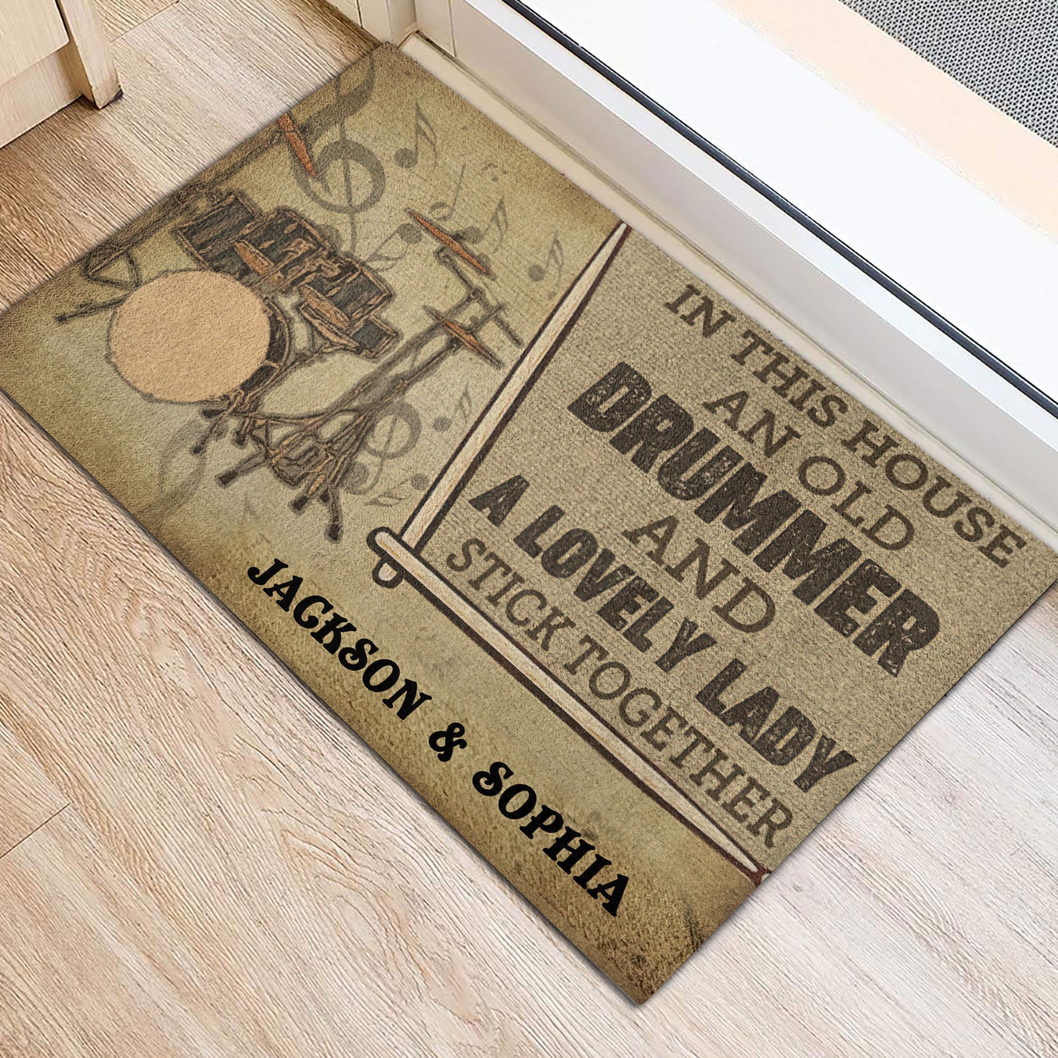 Ohaprints-Doormat-Outdoor-Indoor-An-Old-Drummer--A-Lady-Stick-Together-Custom-Personalized-Name-Rubber-Door-Mat-391-