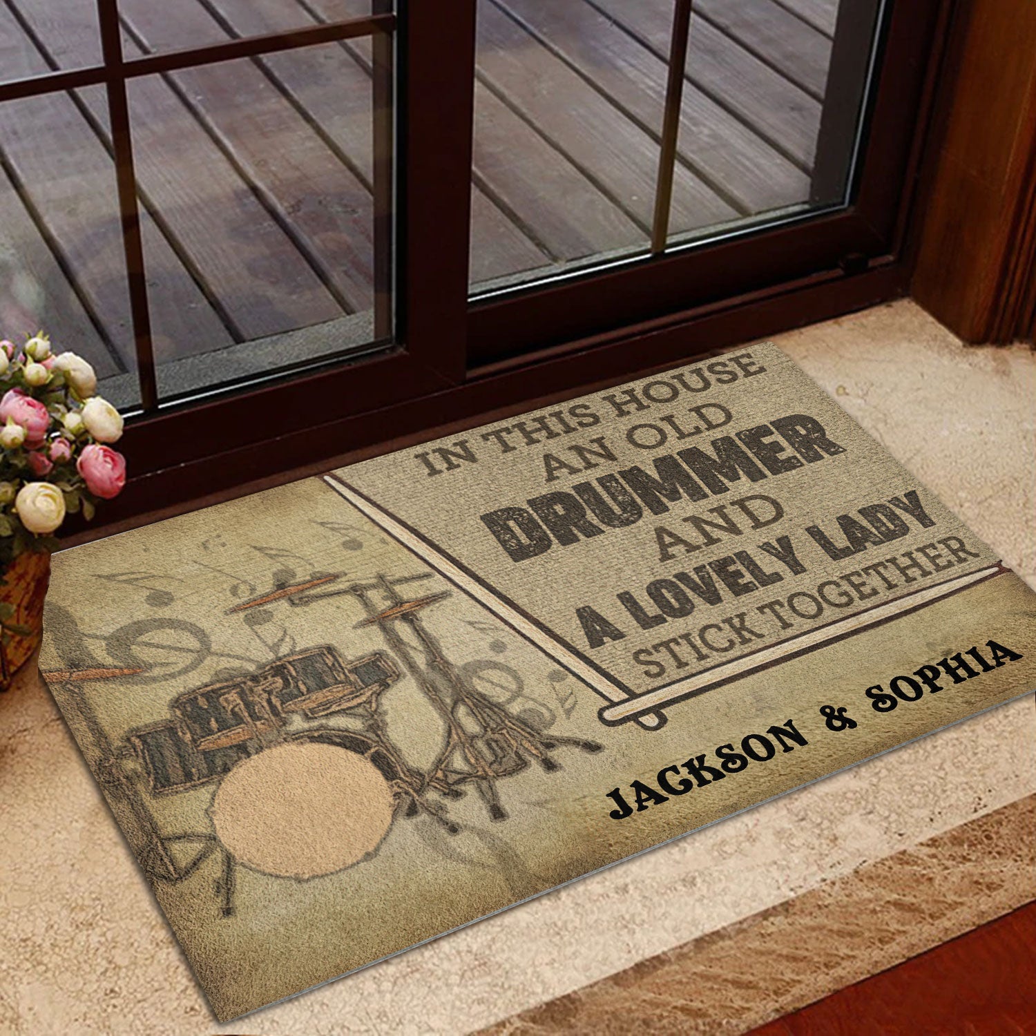 Ohaprints-Doormat-Outdoor-Indoor-An-Old-Drummer--A-Lady-Stick-Together-Custom-Personalized-Name-Rubber-Door-Mat-391-