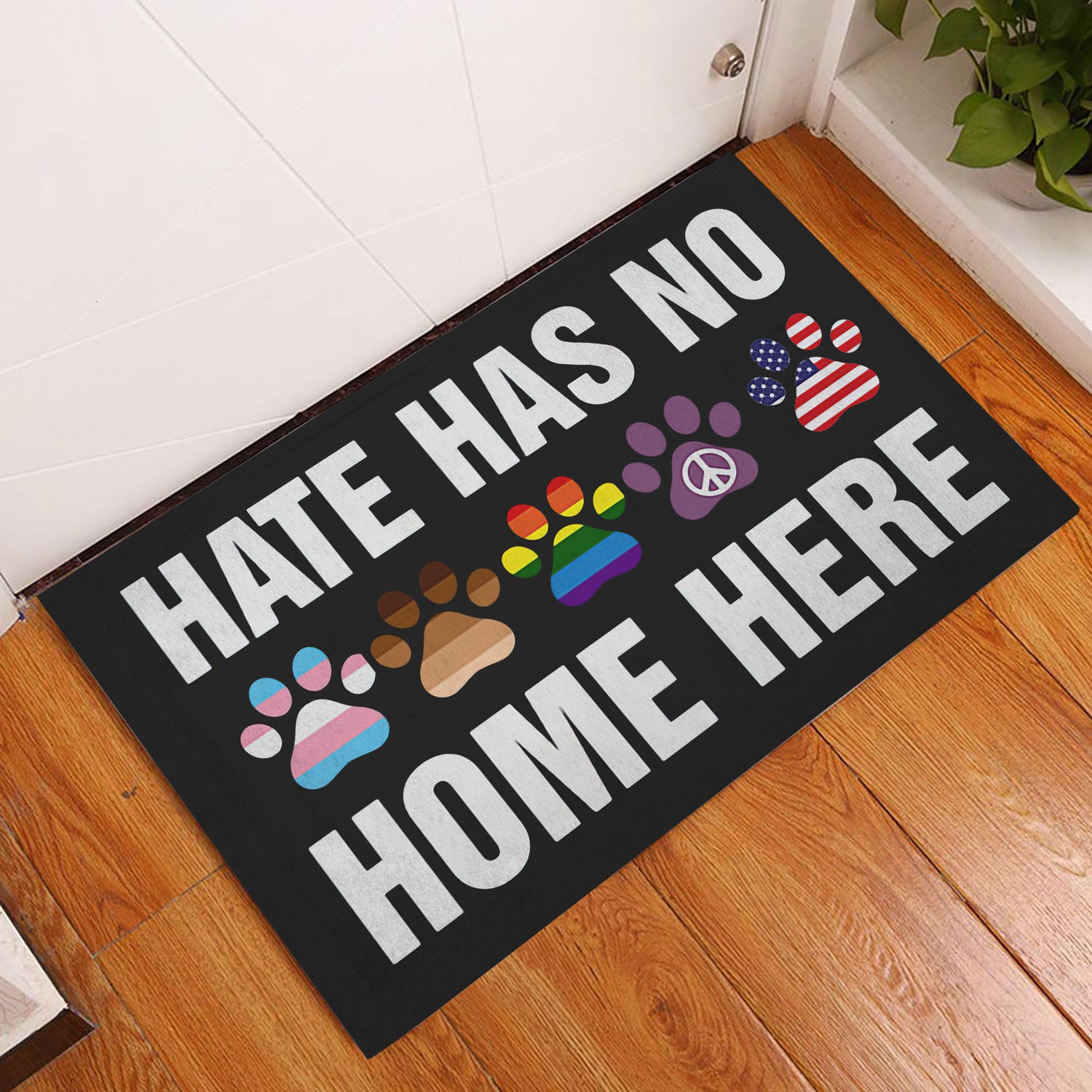 Ohaprints-Doormat-Outdoor-Indoor-Hate-Has-No-Home-Here-Dog-Paws-Lgbt-Pride-Lgbtq-Peace-Rainbow-Rubber-Door-Mat-364-