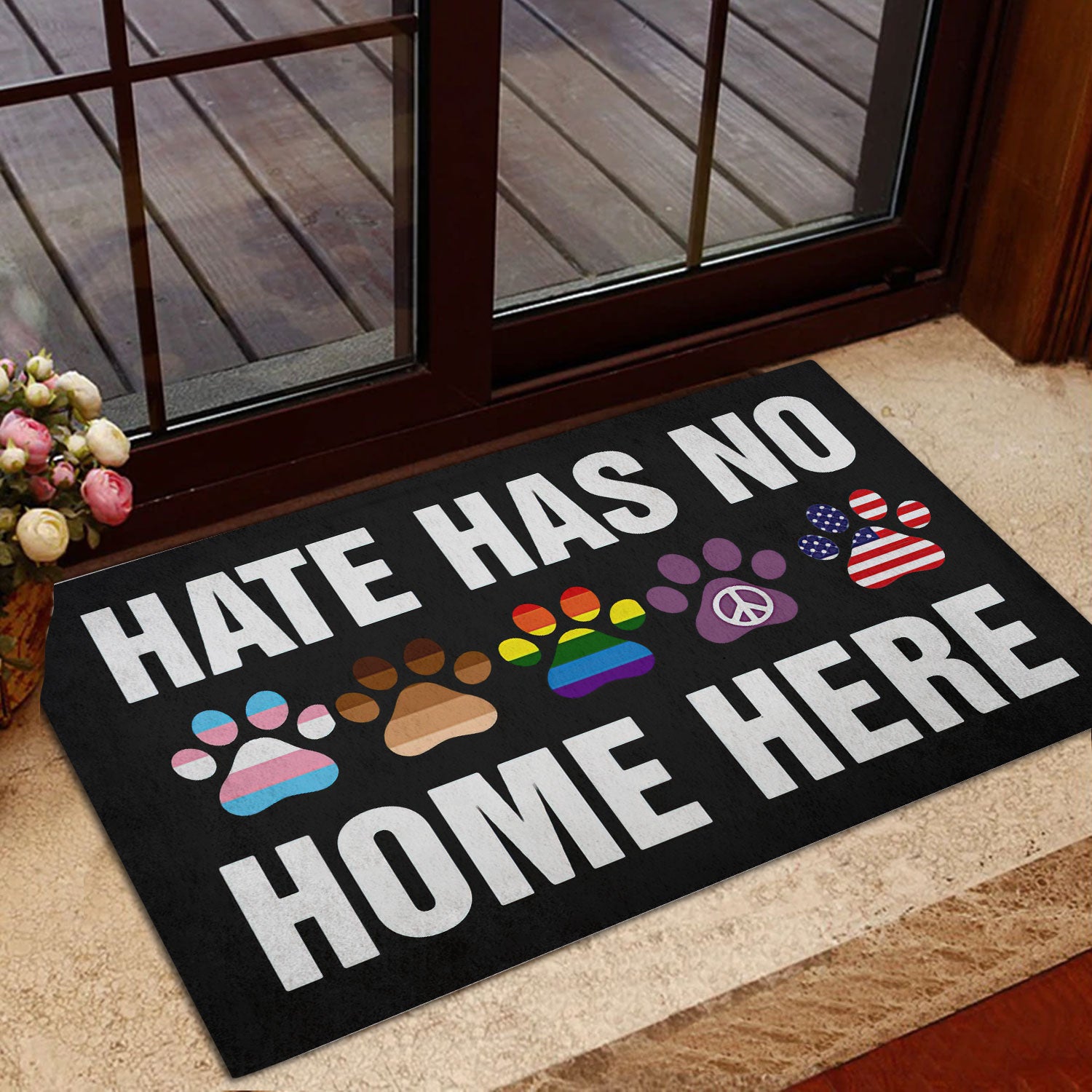 Ohaprints-Doormat-Outdoor-Indoor-Hate-Has-No-Home-Here-Dog-Paws-Lgbt-Pride-Lgbtq-Peace-Rainbow-Rubber-Door-Mat-364-