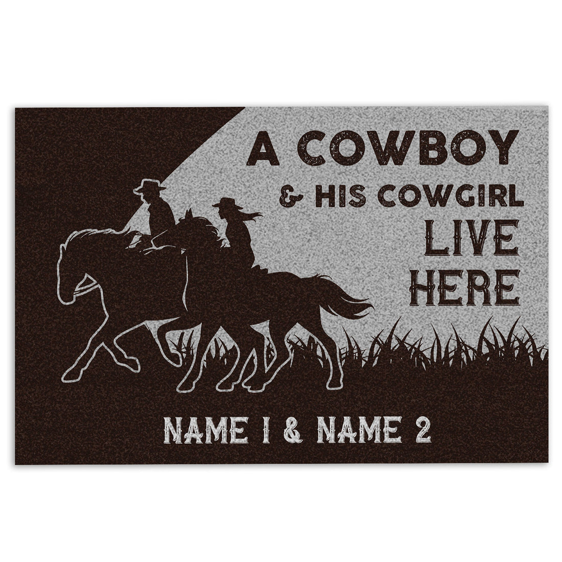 Ohaprints-Doormat-Outdoor-Indoor-A-Cowboy-And-His-Cowgirl-Live-Here-Custom-Personalized-Name-Rubber-Door-Mat-429-18'' x 30''