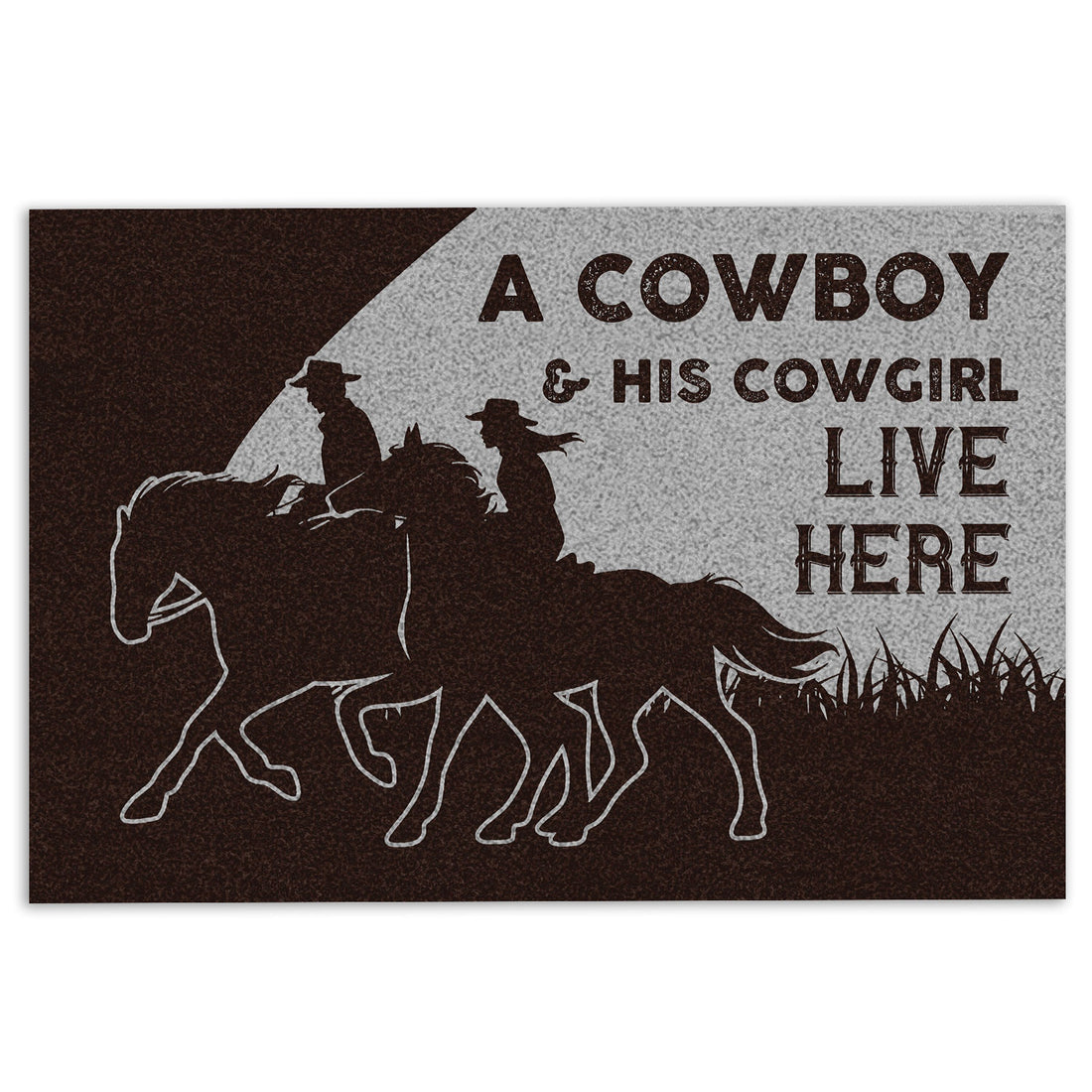 Ohaprints-Doormat-Outdoor-Indoor-A-Cowboy-And-His-Cowgirl-Live-Here-Gift-For-Horse-Lover-Couple-Rubber-Door-Mat-398-18'' x 30''