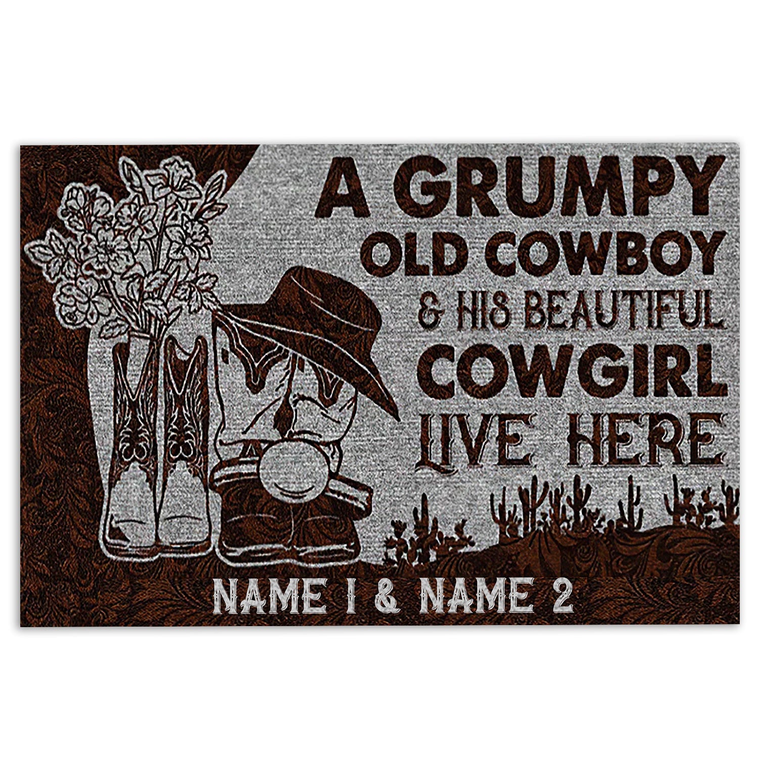 Ohaprints-Doormat-Outdoor-Indoor-An-Old-Cowboy-And-His-Cowgirl-Live-Here-Custom-Personalized-Name-Rubber-Door-Mat-431-18'' x 30''