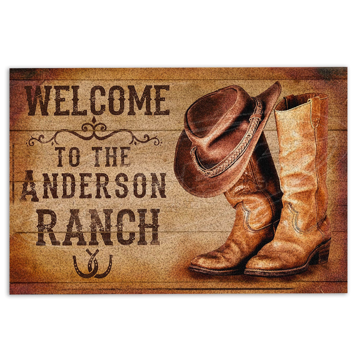 Ohaprints-Doormat-Outdoor-Indoor-Welcome-To-The-Ranch-Cowboy-Hat--Boots-Custom-Personalized-Name-Rubber-Door-Mat-308-18'' x 30''