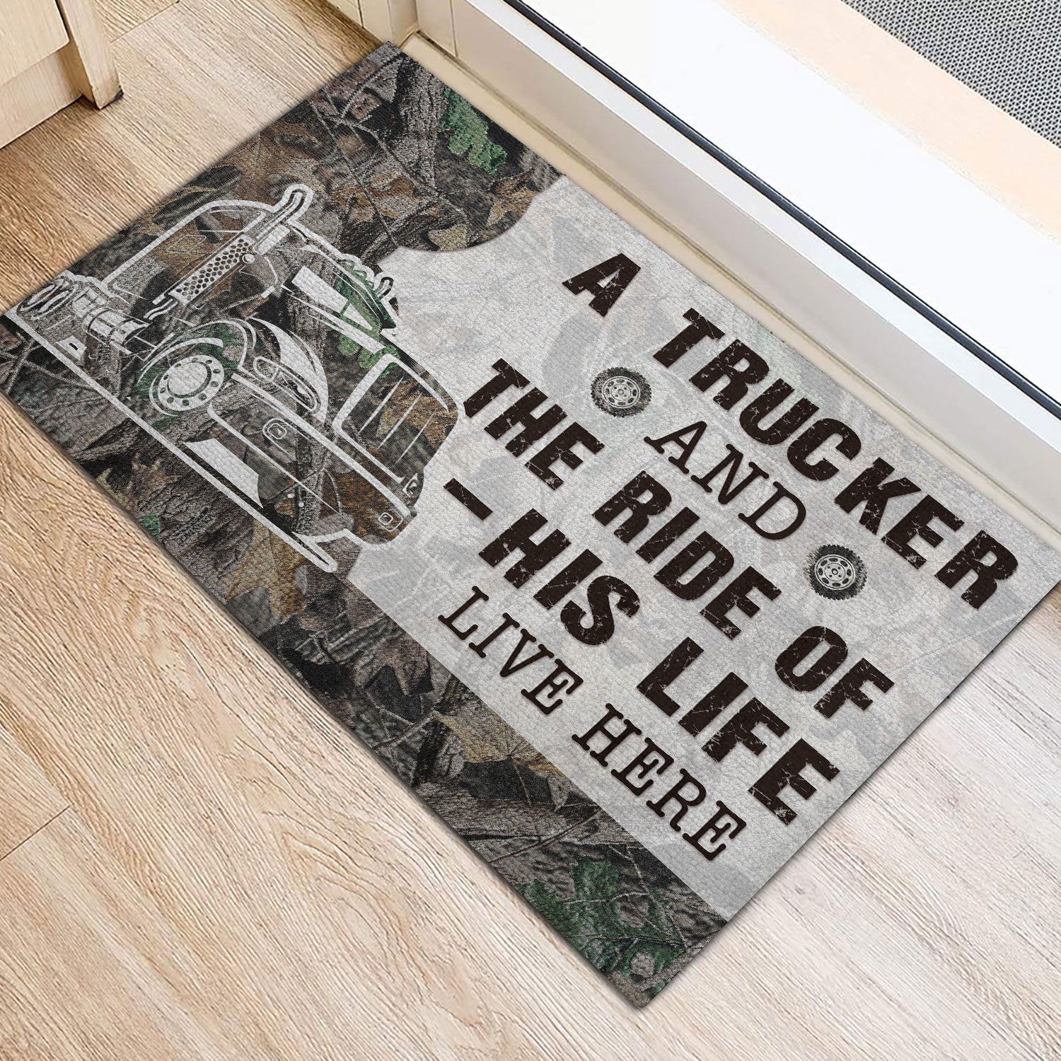 Ohaprints-Doormat-Outdoor-Indoor-A-Trucker-And-The-Ride-Of-His-Life-Live-Here-Gift-For-Couple-Rubber-Door-Mat-454-