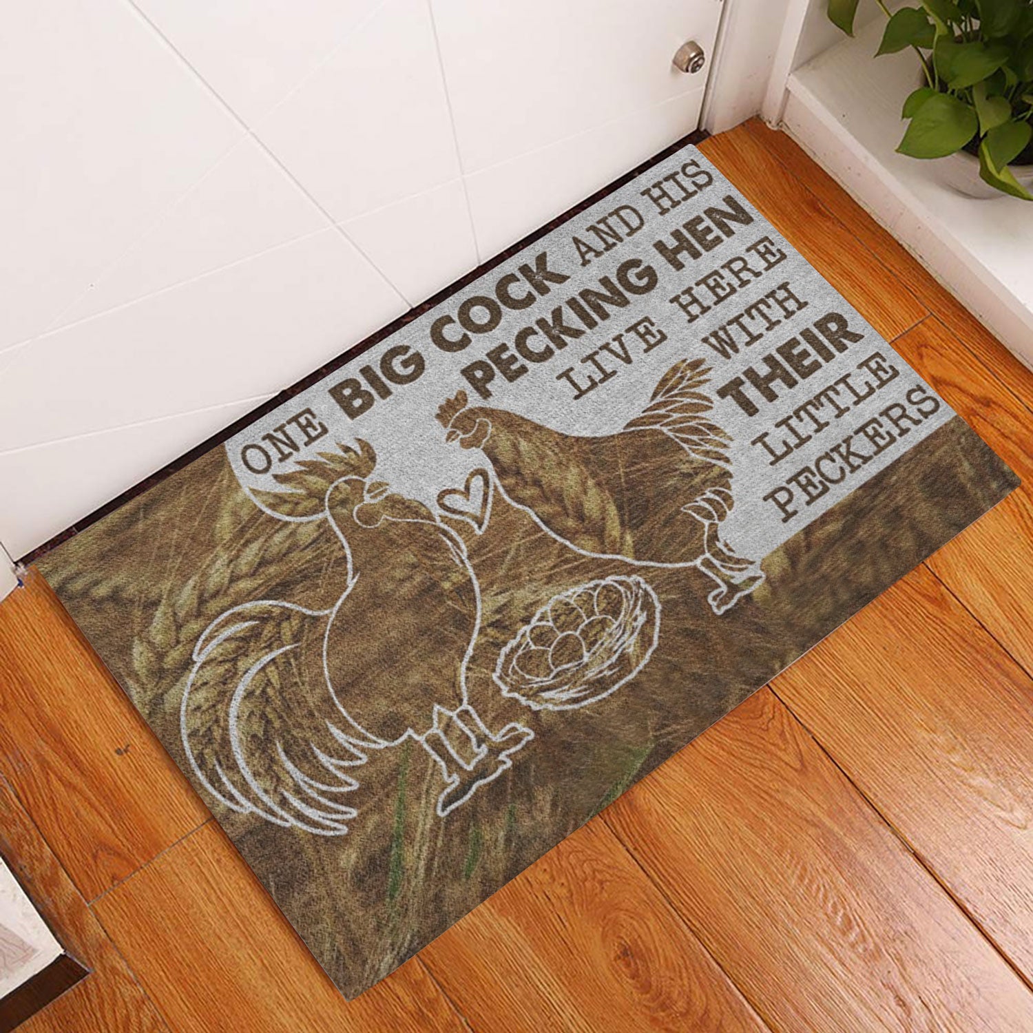 Ohaprints-Doormat-Outdoor-Indoor-Chicken-Family-One-Big-Cock-And-His-Pecking-Hen-Live-Here-Funny-Rubber-Door-Mat-238-