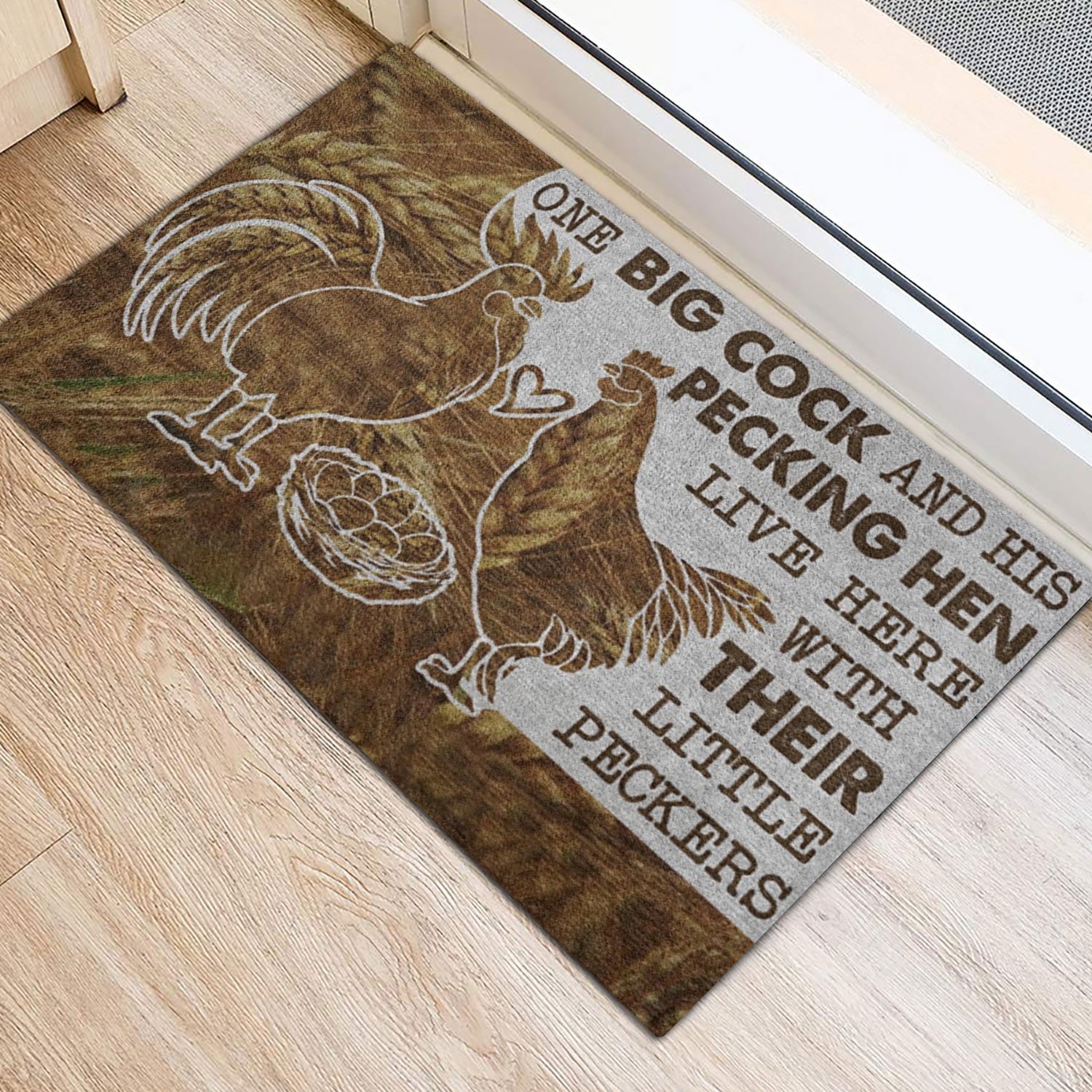 Ohaprints-Doormat-Outdoor-Indoor-Chicken-Family-One-Big-Cock-And-His-Pecking-Hen-Live-Here-Funny-Rubber-Door-Mat-238-