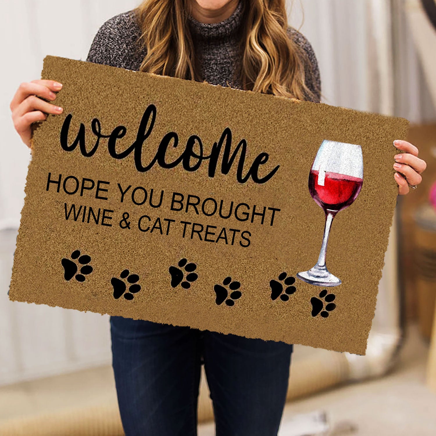 Ohaprints-Doormat-Outdoor-Indoor-Welcome-Hope-You-Brought-Wine-And-Cat-Treats-Gift-For-Cat-Lover-Rubber-Door-Mat-240-