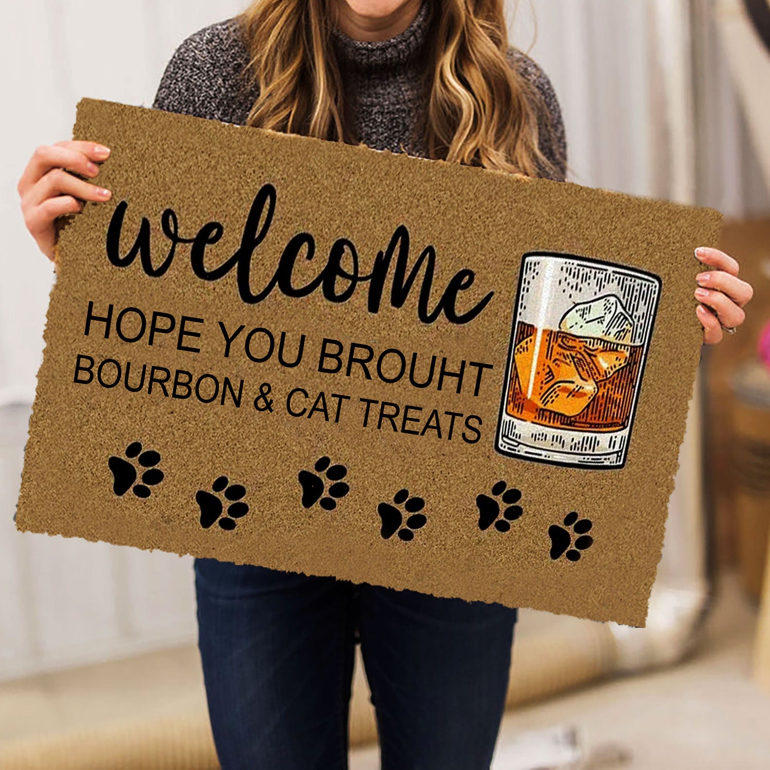 Ohaprints-Doormat-Outdoor-Indoor-Welcome-Hope-You-Brought-Bourbon--Cat-Treats-Gift-For-Cat-Lover-Rubber-Door-Mat-241-