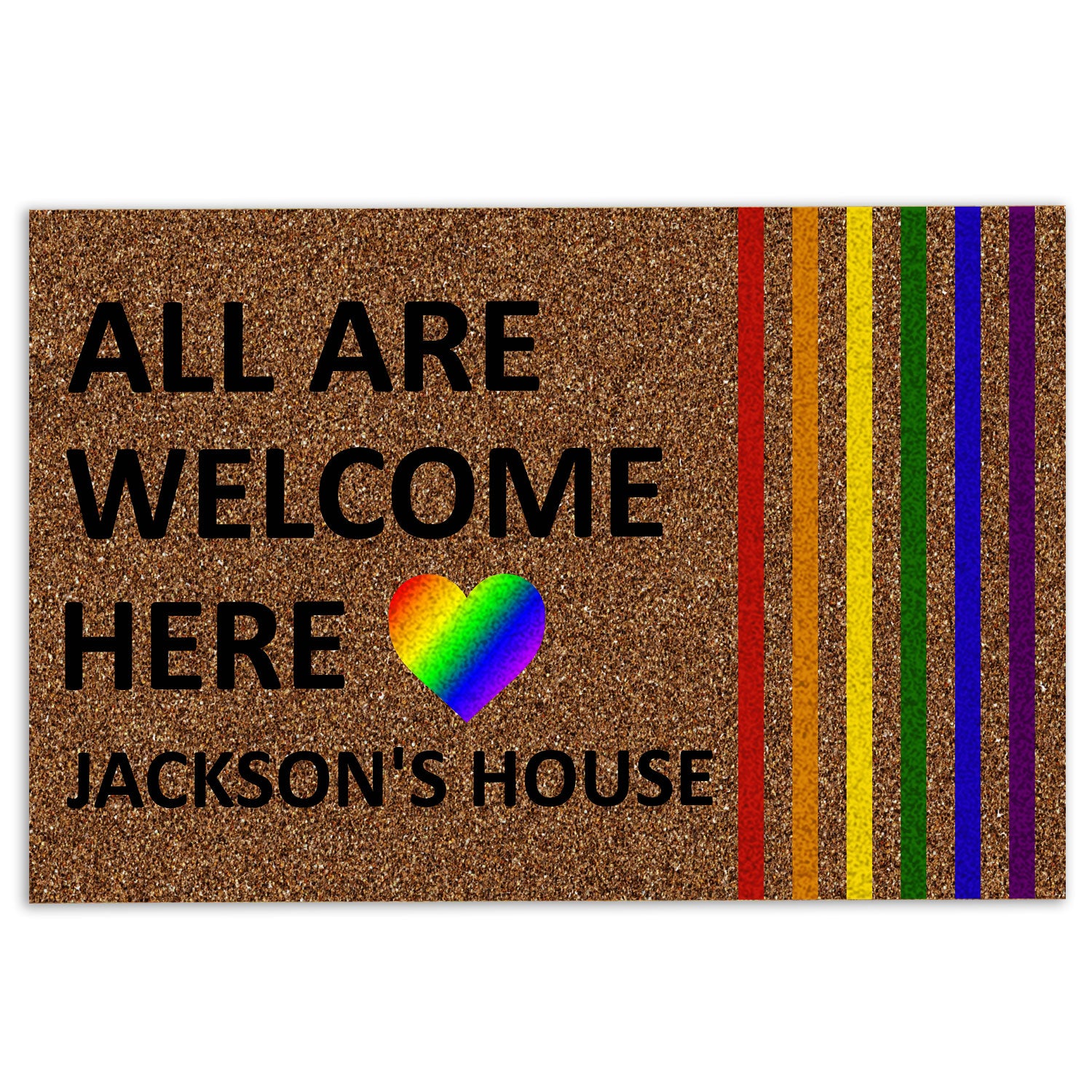 Ohaprints-Doormat-Outdoor-Indoor-Lgbt-Lgbtq-All-Are-Welcome-Here-Pride-Custom-Personalized-Name-Rubber-Door-Mat-272-18'' x 30''