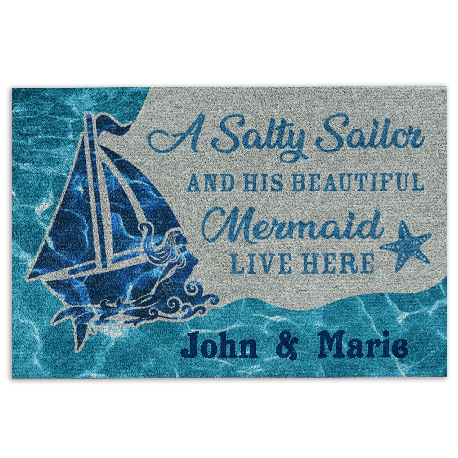 Ohaprints-Doormat-Outdoor-Indoor-A-Salty-Sailor--His-Mermaid-Live-Here-Custom-Personalized-Name-Rubber-Door-Mat-357-18'' x 30''