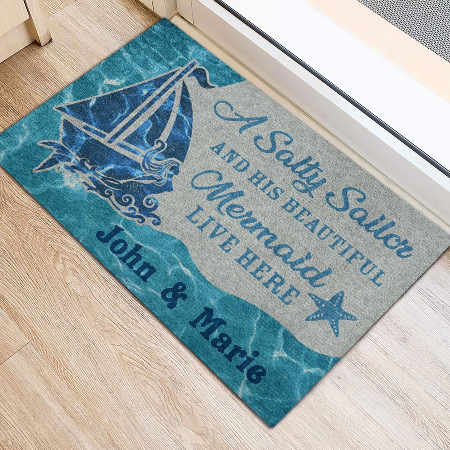 Ohaprints-Doormat-Outdoor-Indoor-A-Salty-Sailor--His-Mermaid-Live-Here-Custom-Personalized-Name-Rubber-Door-Mat-357-