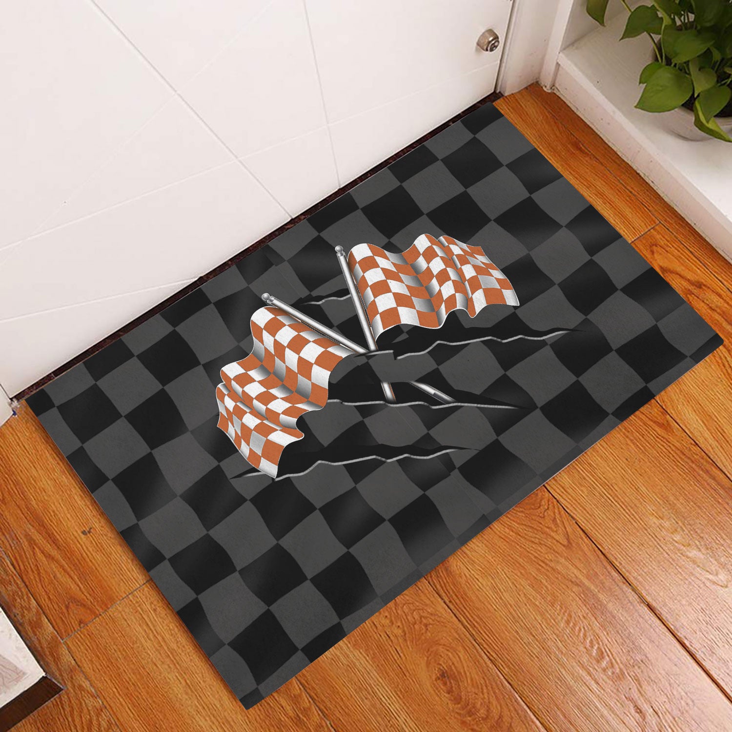 Ohaprints-Doormat-Outdoor-Indoor-Racing-Checkered-Flag-Gift-For-Racer-Racing-Fan-Rubber-Door-Mat-257-