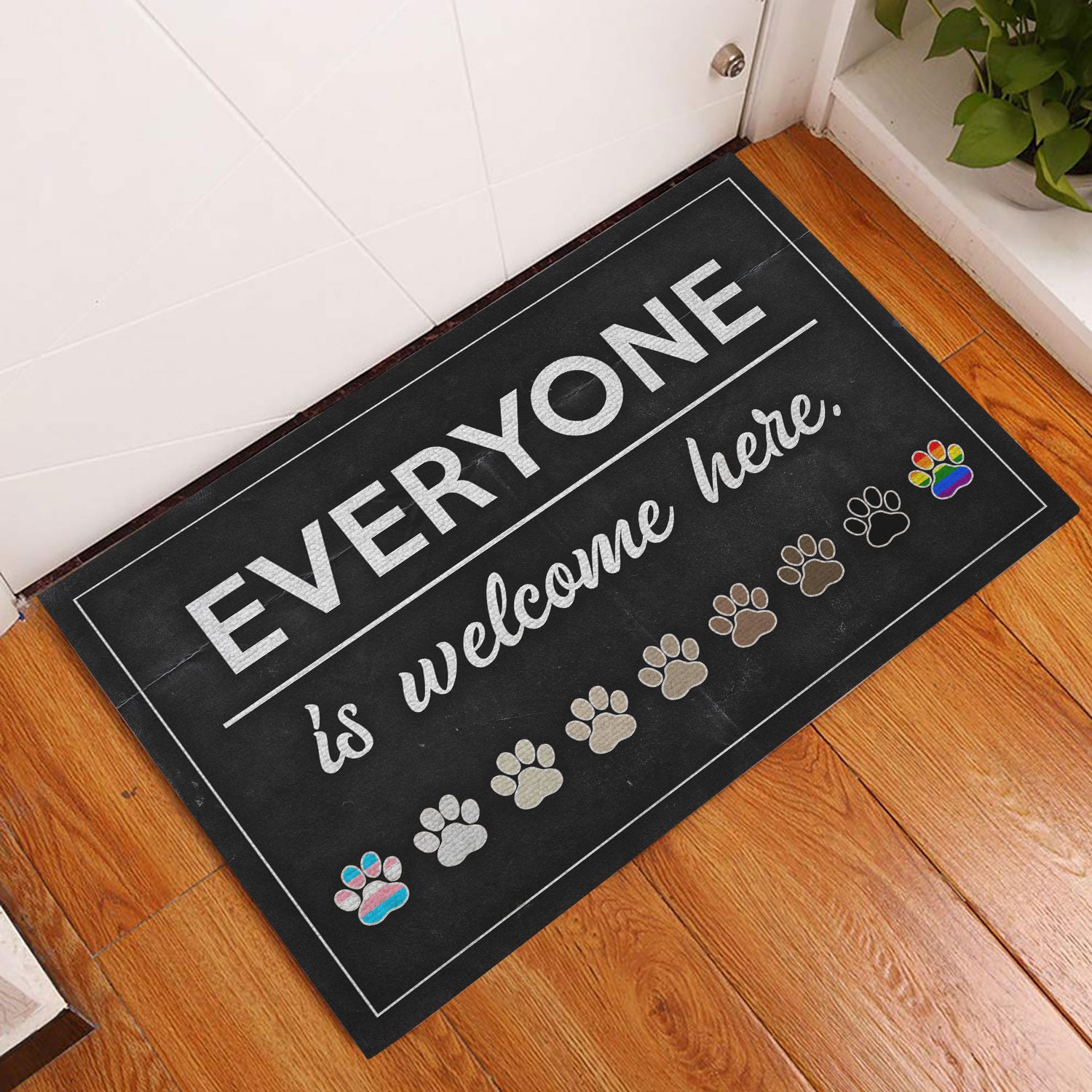 Ohaprints-Doormat-Outdoor-Indoor-Lgbt-Pride-Love-Lgbtq-Everyone-Is-Welcome-Here-Dog-Cat-Paws-Rubber-Door-Mat-371-