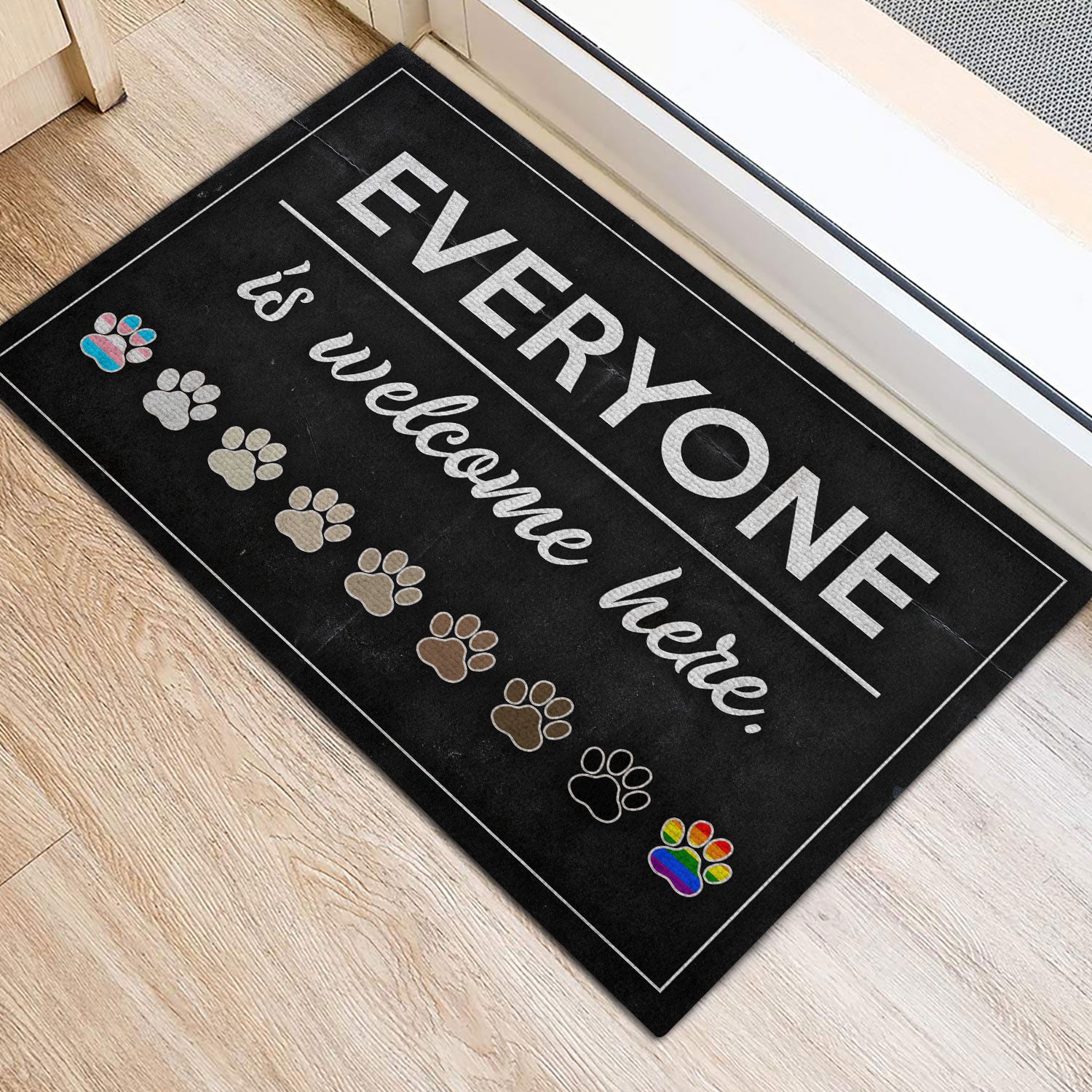 Ohaprints-Doormat-Outdoor-Indoor-Lgbt-Pride-Love-Lgbtq-Everyone-Is-Welcome-Here-Dog-Cat-Paws-Rubber-Door-Mat-371-