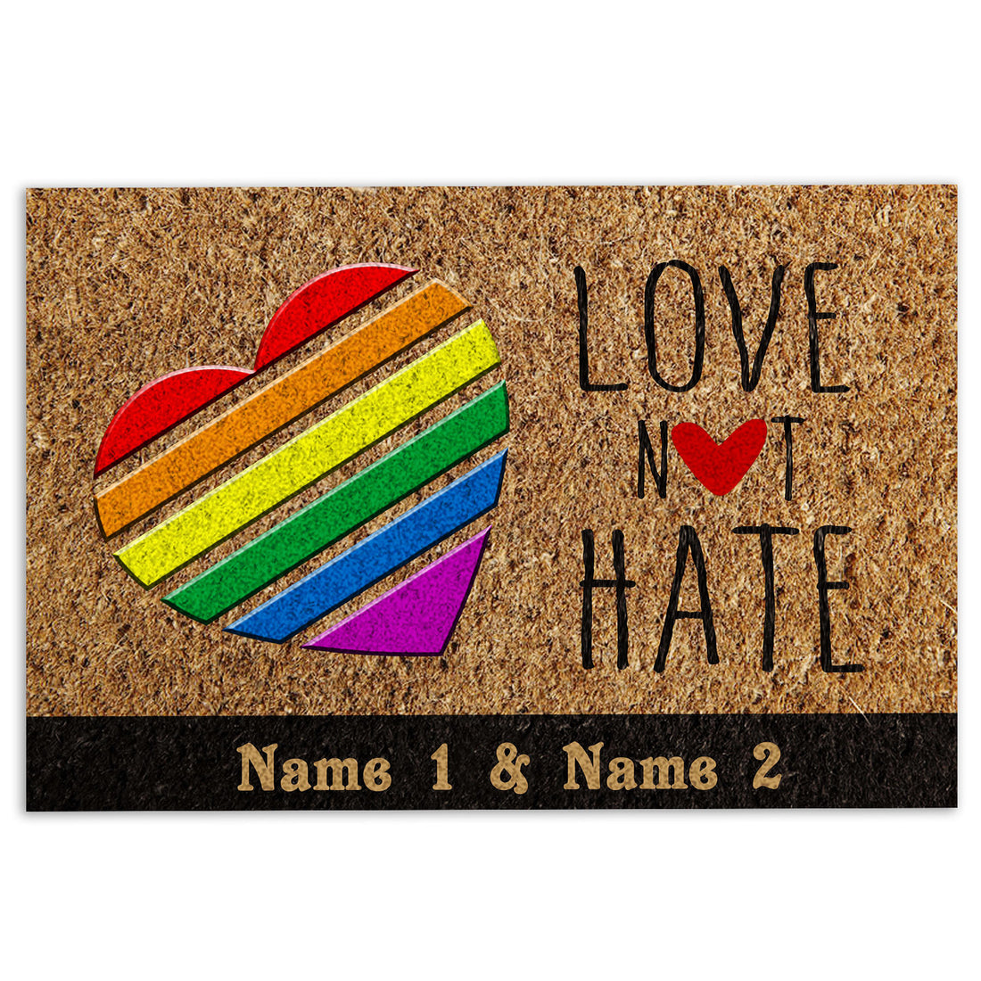 Ohaprints-Doormat-Outdoor-Indoor-Lgbt-Lgbtq-Love-Not-Hate-Pride-Month-Custom-Personalized-Name-Rubber-Door-Mat-432-18'' x 30''