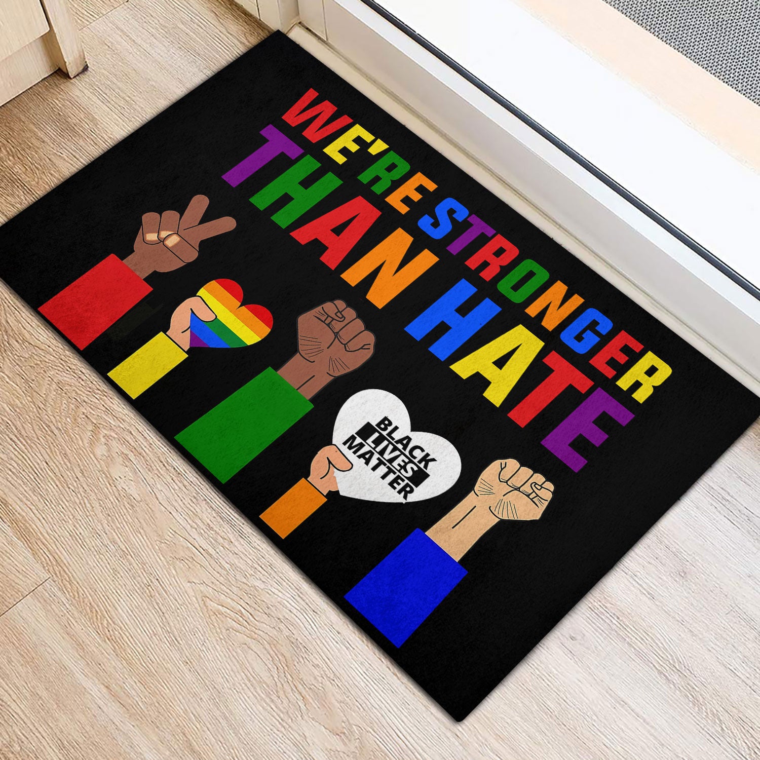 Ohaprints-Doormat-Outdoor-Indoor-Lgbt-Lgbtq-Support-We'Re-Stronger-Than-Hate-For-Pride-Month-Rubber-Door-Mat-297-