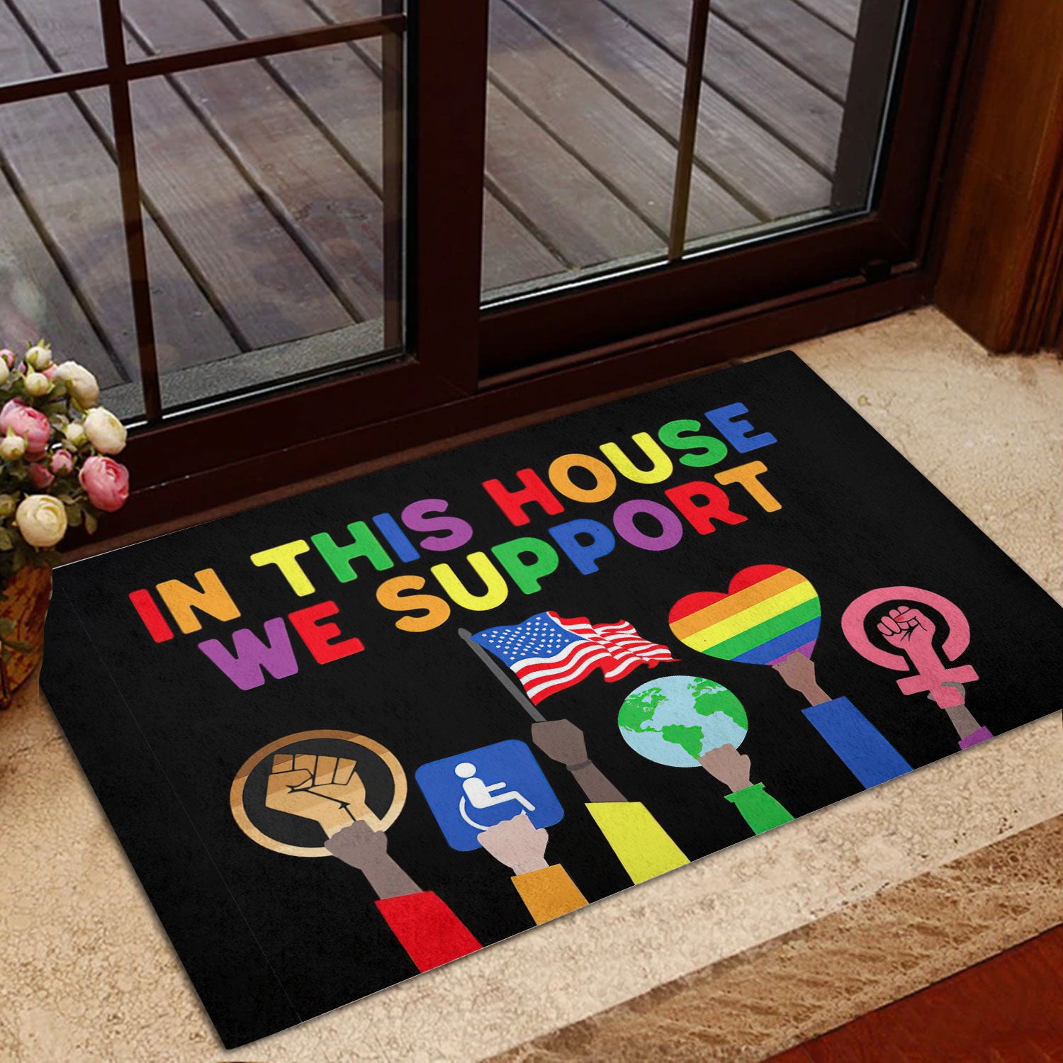 Ohaprints-Doormat-Outdoor-Indoor-In-This-House-We-Support-Lgbt-Lgbtq-Pride-Love-Is-Love-Black-Rubber-Door-Mat-262-