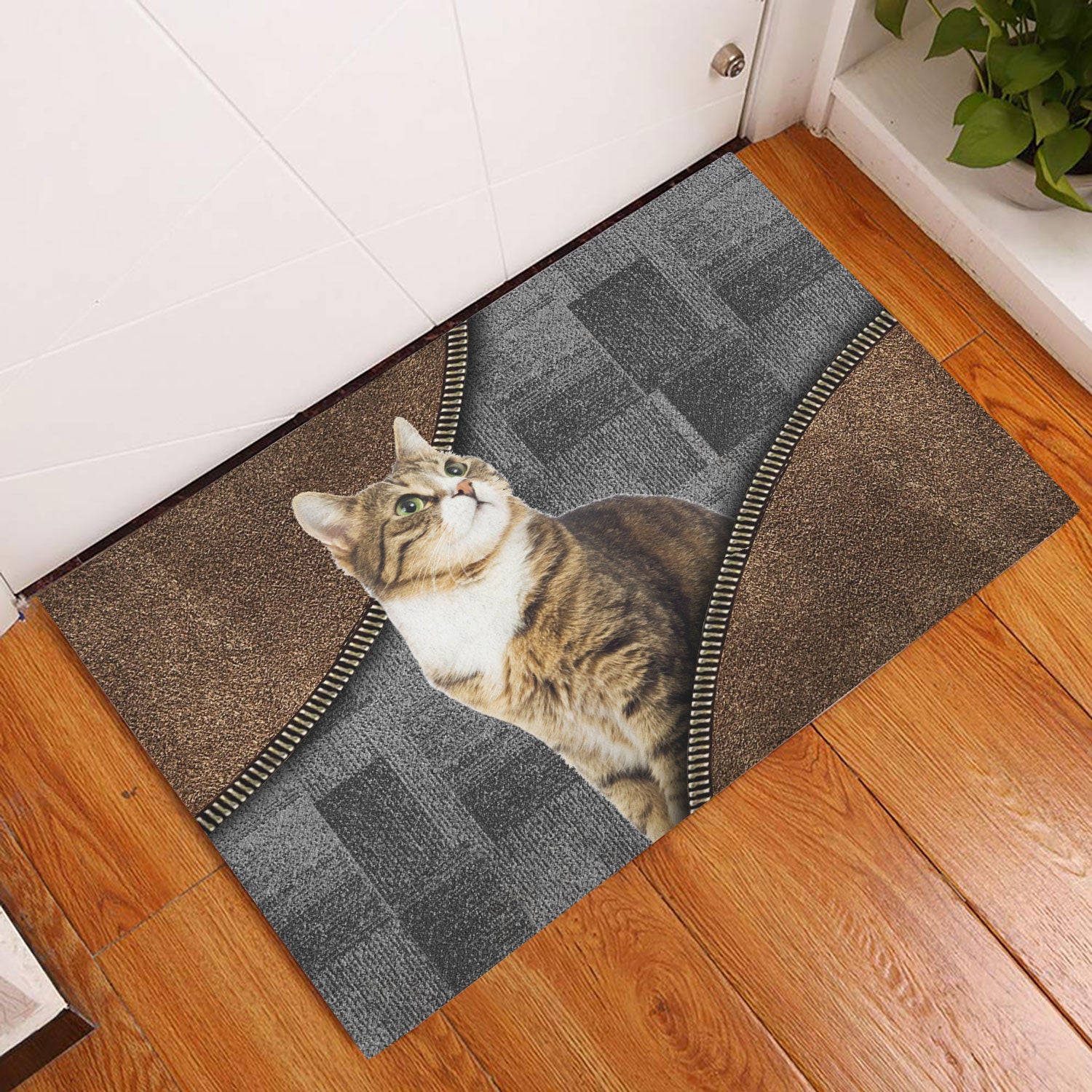 Ohaprints-Doormat-Outdoor-Indoor-Love-Tabby-Cute-Cat-Brown-Pattern-Gift-For-Cat-Lover-Cat-Owner-Rubber-Door-Mat-411-