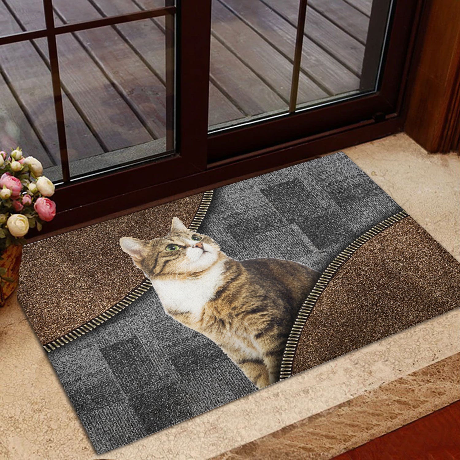 Ohaprints-Doormat-Outdoor-Indoor-Love-Tabby-Cute-Cat-Brown-Pattern-Gift-For-Cat-Lover-Cat-Owner-Rubber-Door-Mat-411-