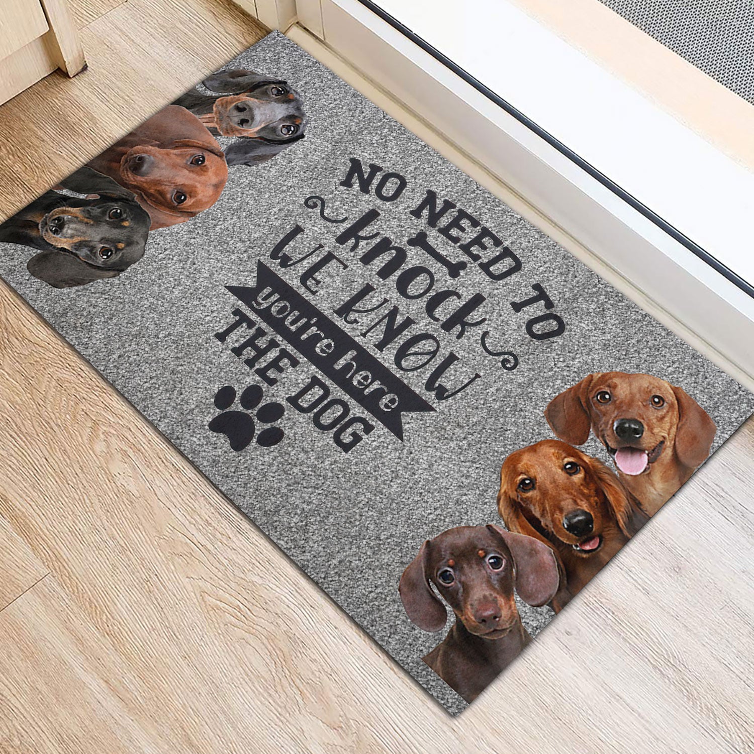 Ohaprints-Doormat-Outdoor-Indoor-Dachshund-Weiner-Doxie-Dog-No-Need-To-Knock-We-Know-You'Re-Here-Rubber-Door-Mat-267-