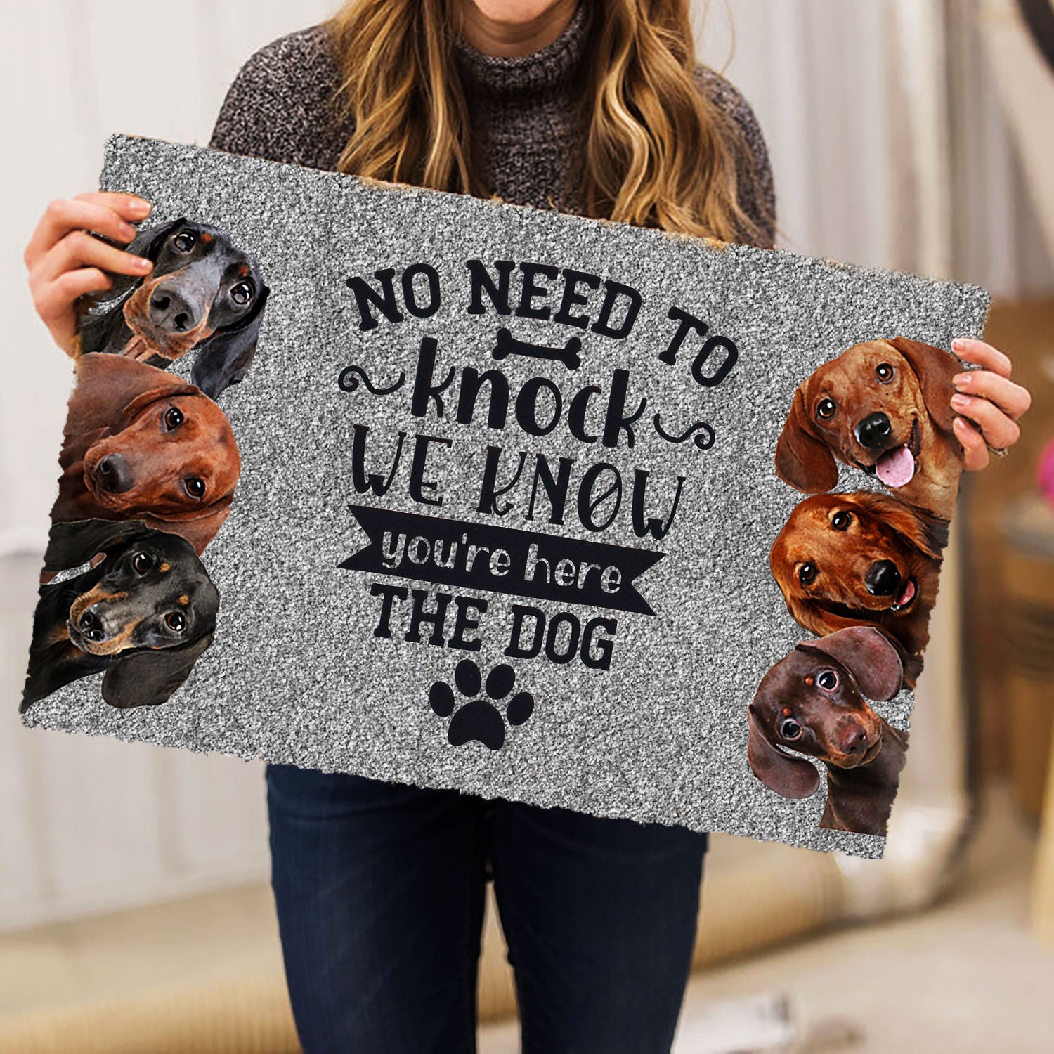 Ohaprints-Doormat-Outdoor-Indoor-Dachshund-Weiner-Doxie-Dog-No-Need-To-Knock-We-Know-You'Re-Here-Rubber-Door-Mat-267-