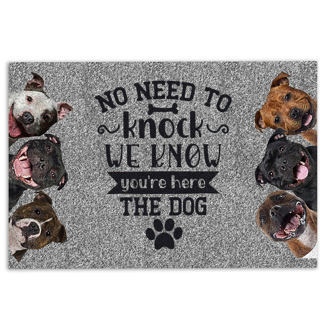 Ohaprints-Doormat-Outdoor-Indoor-Staffordshire-Pitbull-Dog-No-Need-To-Knock-We-Know-You'Re-Here-Rubber-Door-Mat-282-18'' x 30''