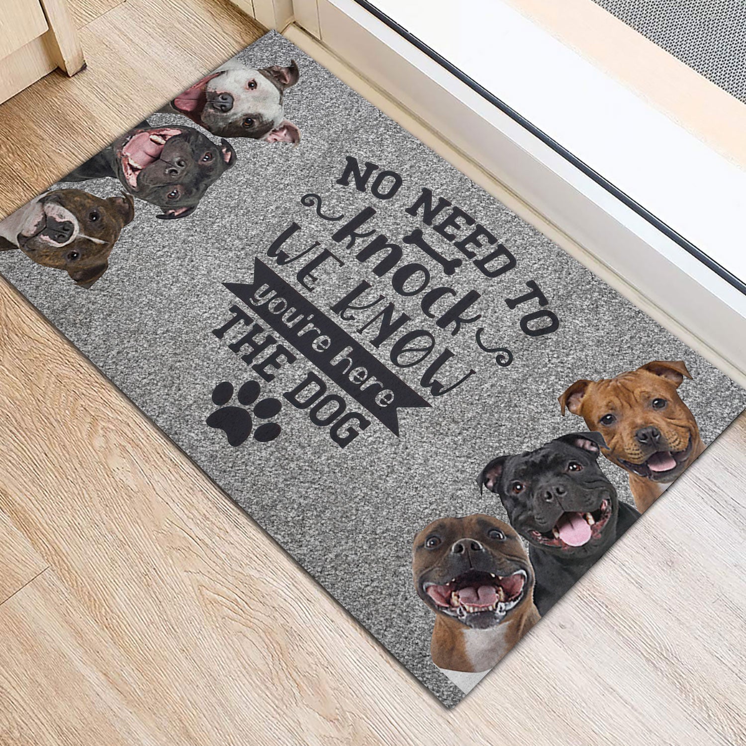 Ohaprints-Doormat-Outdoor-Indoor-Staffordshire-Pitbull-Dog-No-Need-To-Knock-We-Know-You'Re-Here-Rubber-Door-Mat-282-