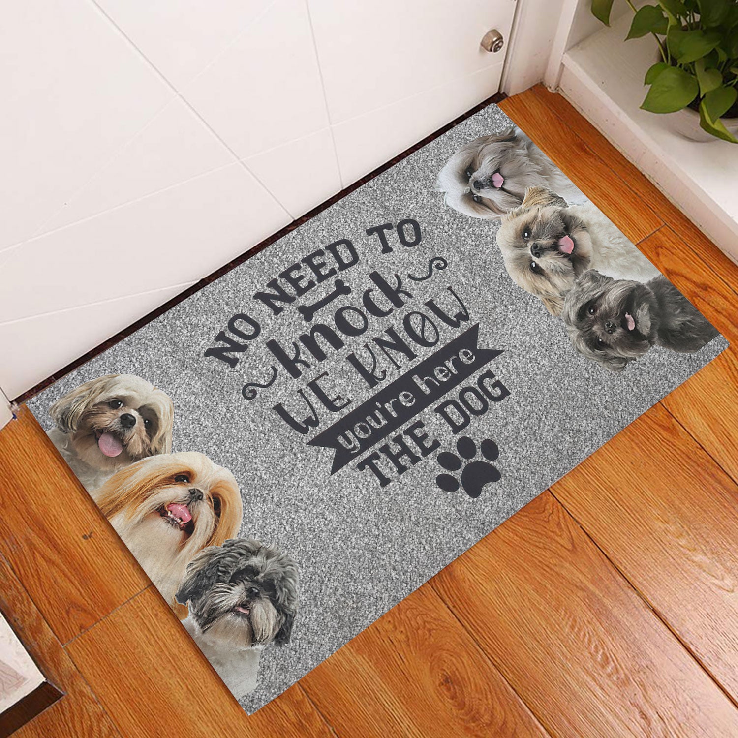 Ohaprints-Doormat-Outdoor-Indoor-Shih-Tzu-Shitzu-Dog-No-Need-To-Knock-We-Know-You'Re-Here-Rubber-Door-Mat-270-