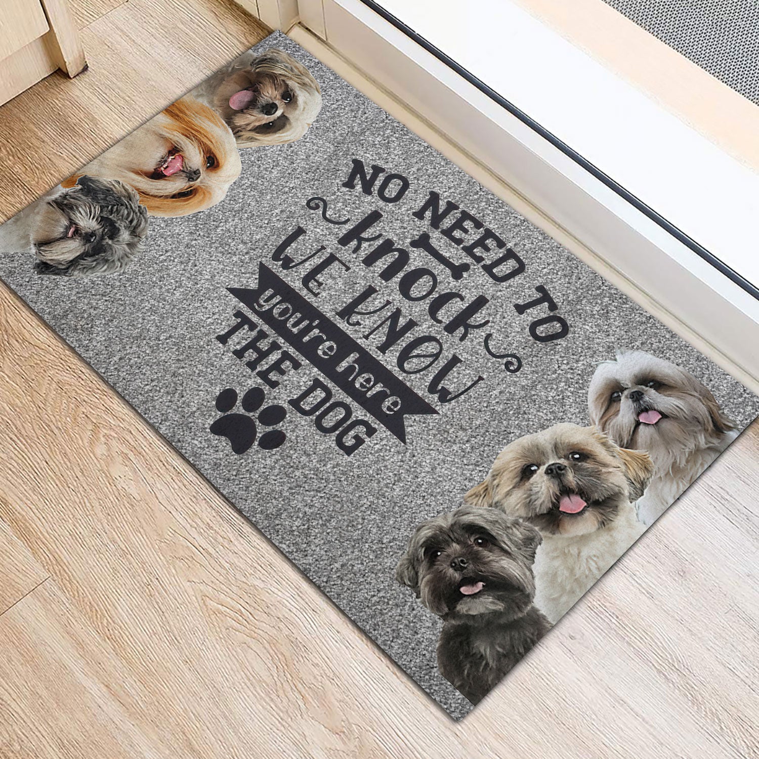 Ohaprints-Doormat-Outdoor-Indoor-Shih-Tzu-Shitzu-Dog-No-Need-To-Knock-We-Know-You'Re-Here-Rubber-Door-Mat-270-