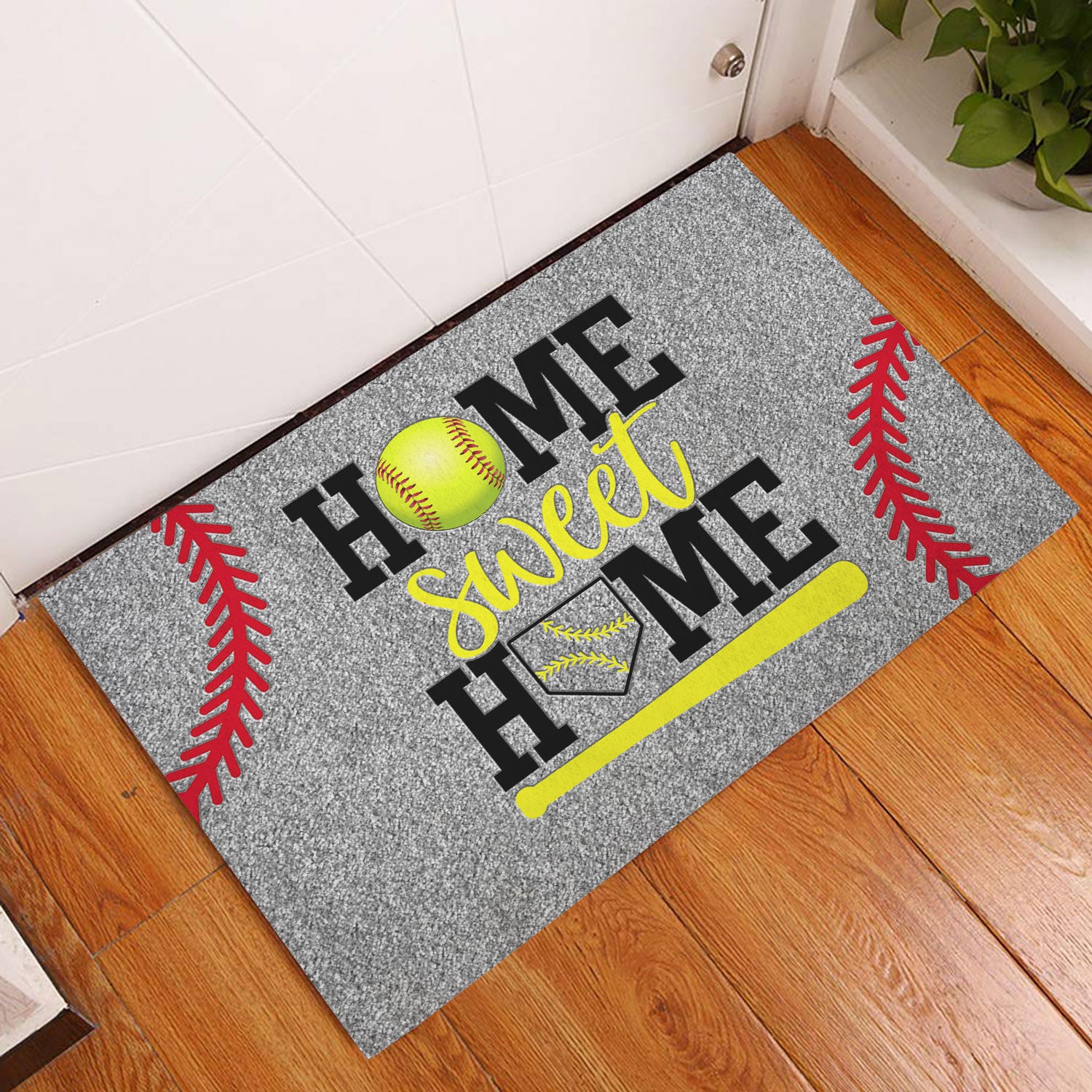 Ohaprints-Doormat-Outdoor-Indoor-Softball-Home-Sweet-Home-Gift-For-Sports-Family-Sport-Lover-Rubber-Door-Mat-324-