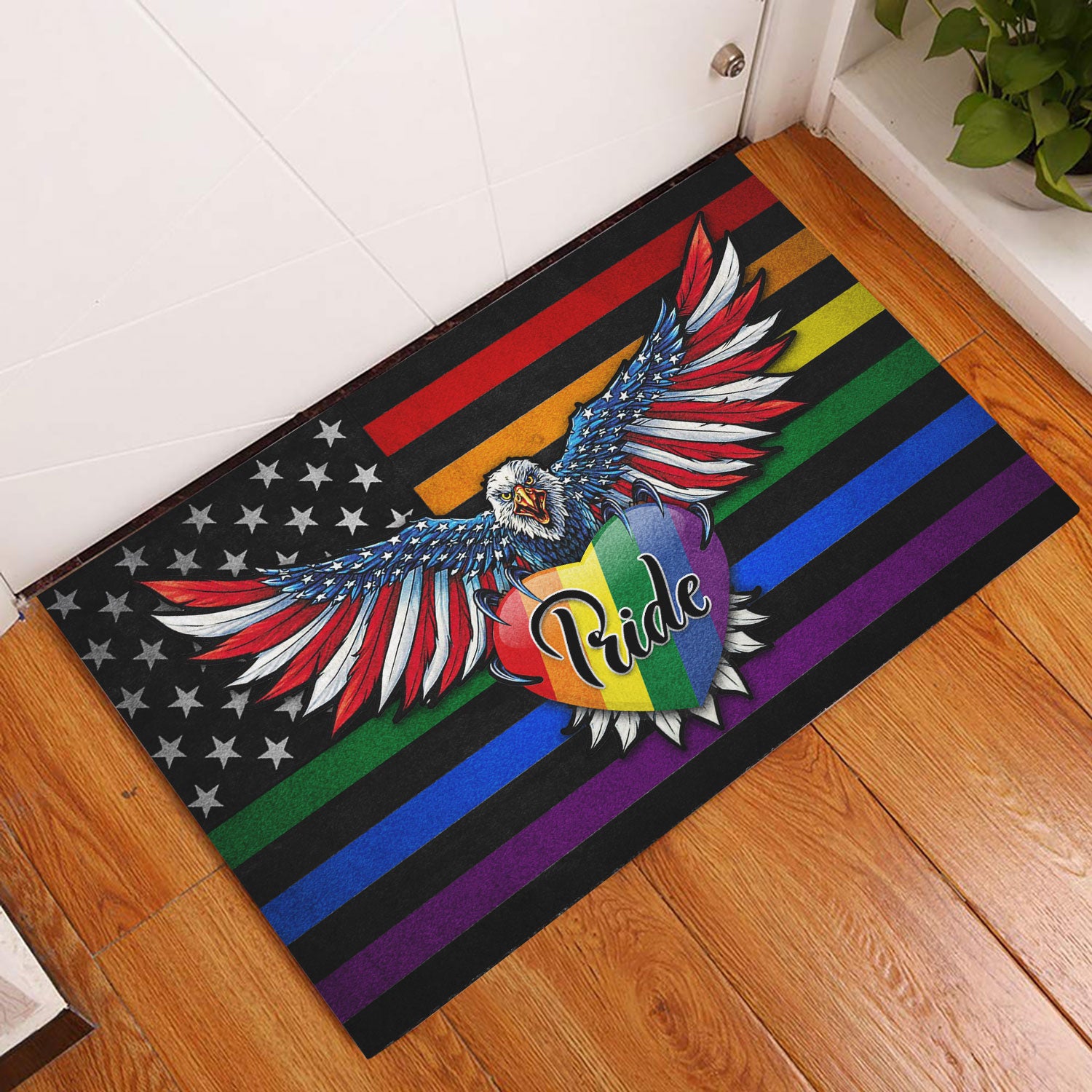 Pride Heart Rainbow Outdoor Door Mat