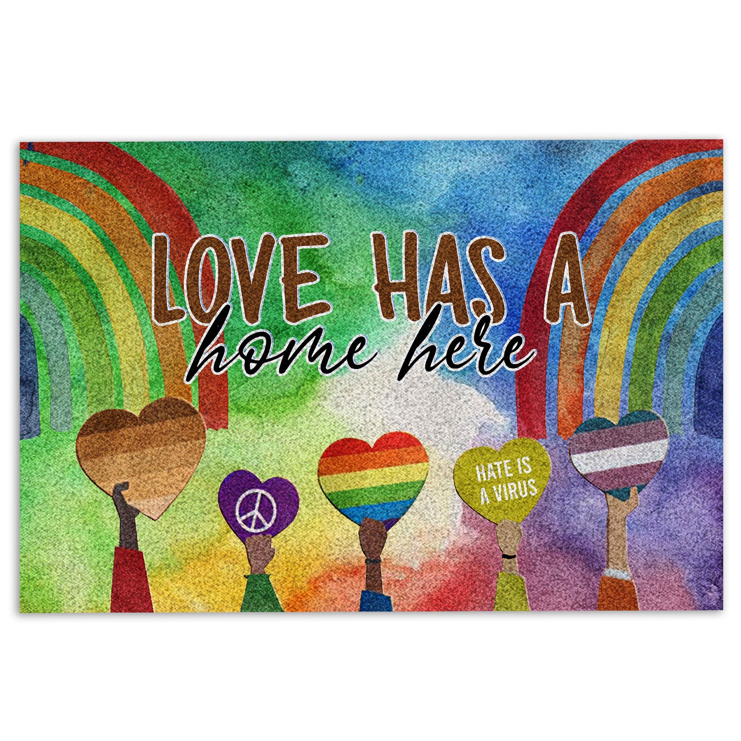 Ohaprints-Doormat-Outdoor-Indoor-Lgbt-Support-Lgbtq-Pride-Month-Rainbow-Love-Has-A-Home-Here-Rubber-Door-Mat-293-18'' x 30''