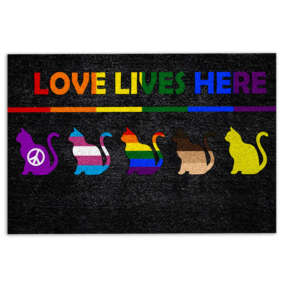 Ohaprints-Doormat-Outdoor-Indoor-Lgbt-Support-Lgbtq-Pride-Month-Love-Lives-Here-Rainbow-Flag-Cat-Rubber-Door-Mat-233-18'' x 30''