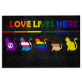 Ohaprints-Doormat-Outdoor-Indoor-Lgbt-Support-Lgbtq-Pride-Month-Love-Lives-Here-Rainbow-Flag-Cat-Rubber-Door-Mat-233-18'' x 30''