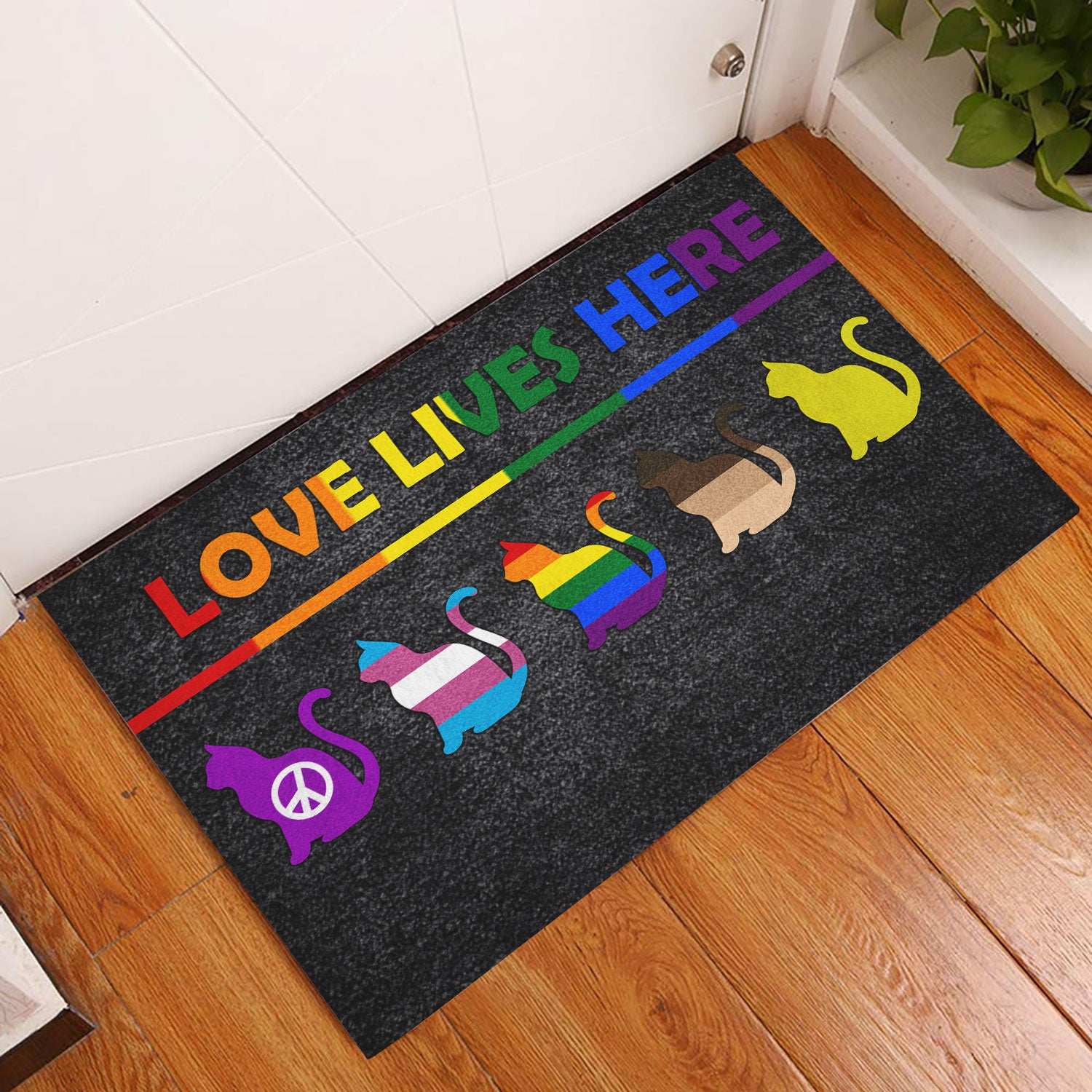 Ohaprints-Doormat-Outdoor-Indoor-Lgbt-Support-Lgbtq-Pride-Month-Love-Lives-Here-Rainbow-Flag-Cat-Rubber-Door-Mat-233-