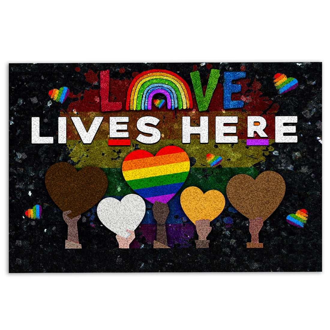 Ohaprints-Doormat-Outdoor-Indoor-Lgbt-Support-Lgbtq-Pride-Month-Love-Lives-Here-Rainbow-Flag-Rubber-Door-Mat-332-18'' x 30''