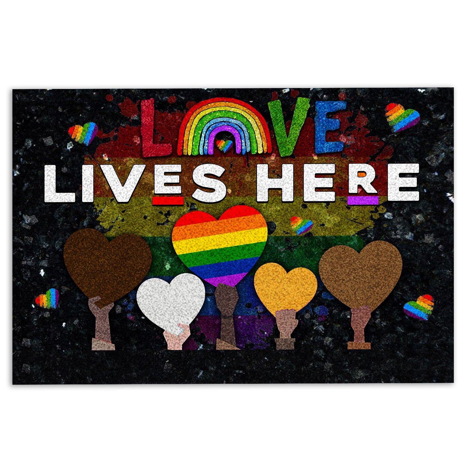 Ohaprints-Doormat-Outdoor-Indoor-Lgbt-Support-Lgbtq-Pride-Month-Love-Lives-Here-Rainbow-Flag-Rubber-Door-Mat-332-18'' x 30''