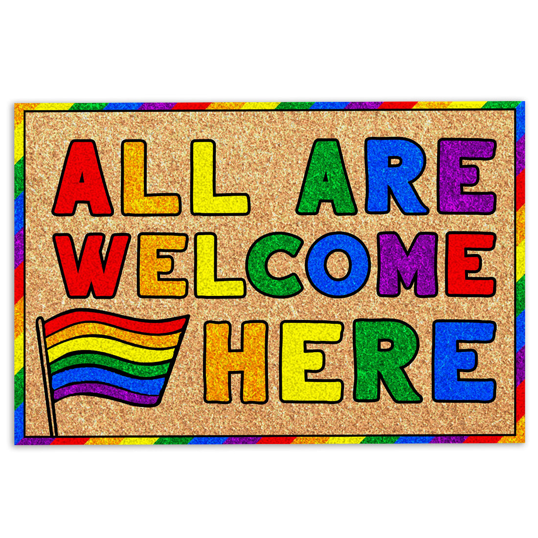 Ohaprints-Doormat-Outdoor-Indoor-Lgbt-Support-Lgbtq-Pride-Month-All-Are-Welcome-Here-Rainbow-Rubber-Door-Mat-283-18'' x 30''