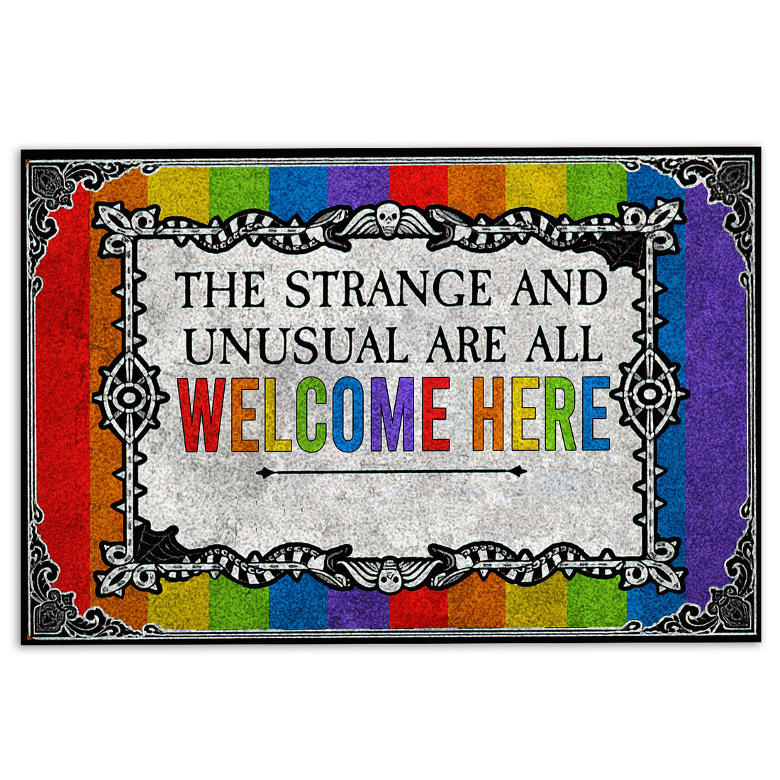 Ohaprints-Doormat-Outdoor-Indoor-Lgbt-Support-Lgbtq-The-Strange-And-Unusual-Are-All-Welcome-Here-Rubber-Door-Mat-261-18'' x 30''