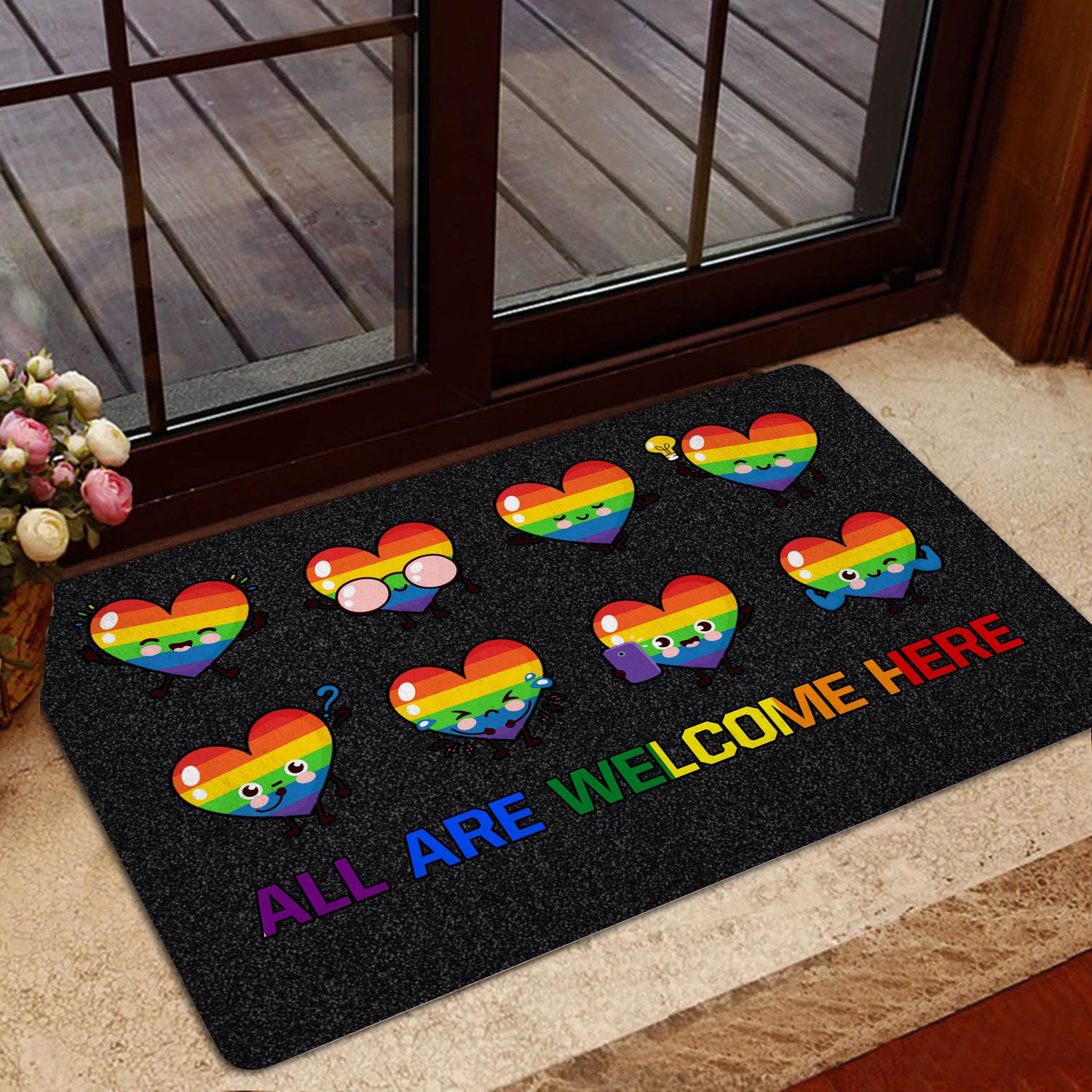 Ohaprints-Doormat-Outdoor-Indoor-Lgbt-Lgbtq-Rainbow-Heart-All-Are-Welcome-Here-Pride-Love-Is-Love-Rubber-Door-Mat-1239-