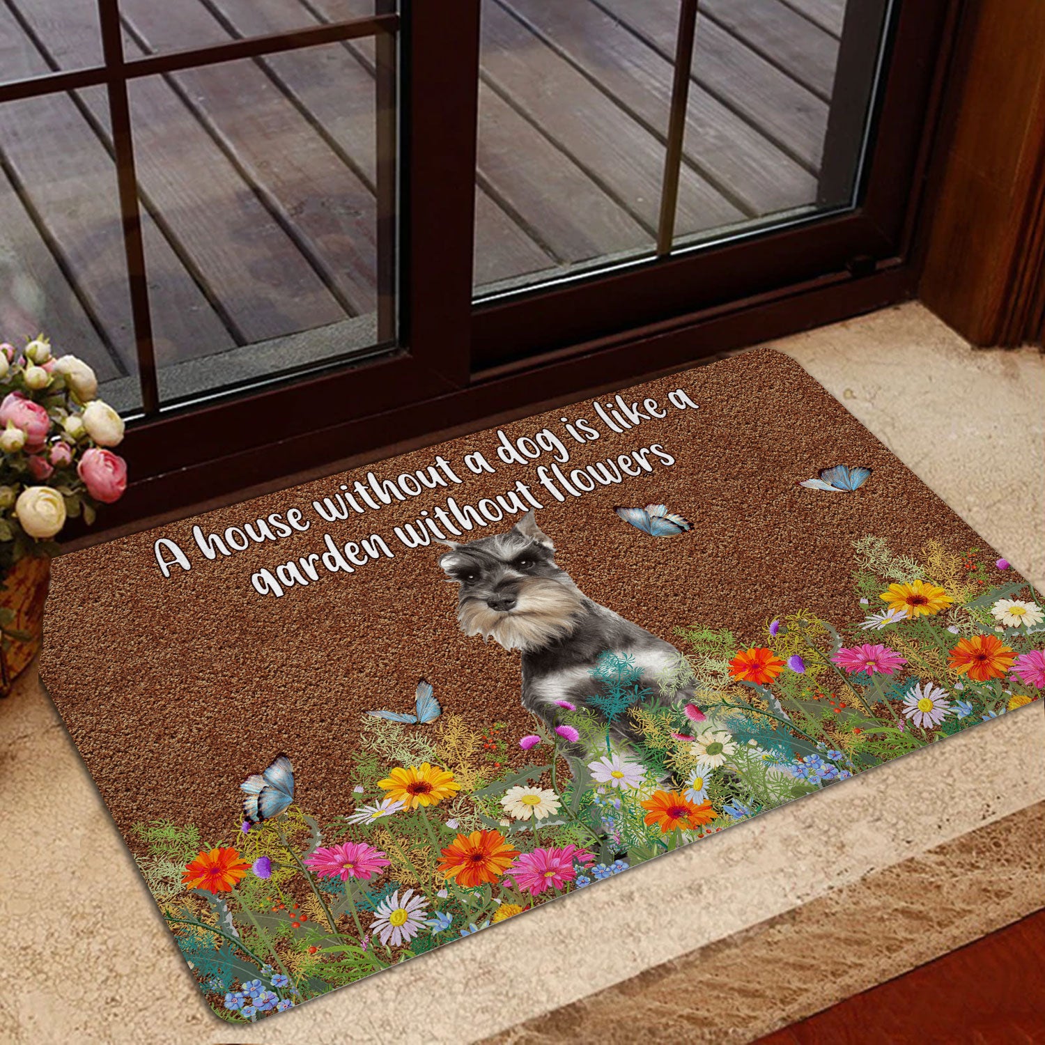 Ohaprints-Doormat-Outdoor-Indoor-Schnauzer-A-House-Without-A-Dog-Is-Like-A-Garden-Without-Flowers-Rubber-Door-Mat-1240-