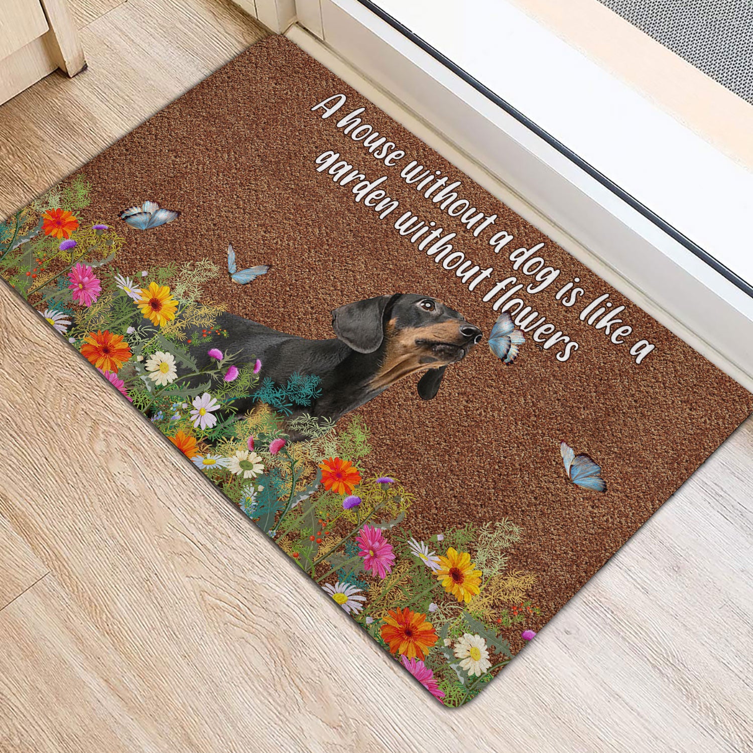 Ohaprints-Doormat-Outdoor-Indoor-Dachshund-A-House-Without-A-Dog-Is-Like-A-Garden-Without-Flowers-Rubber-Door-Mat-1241-