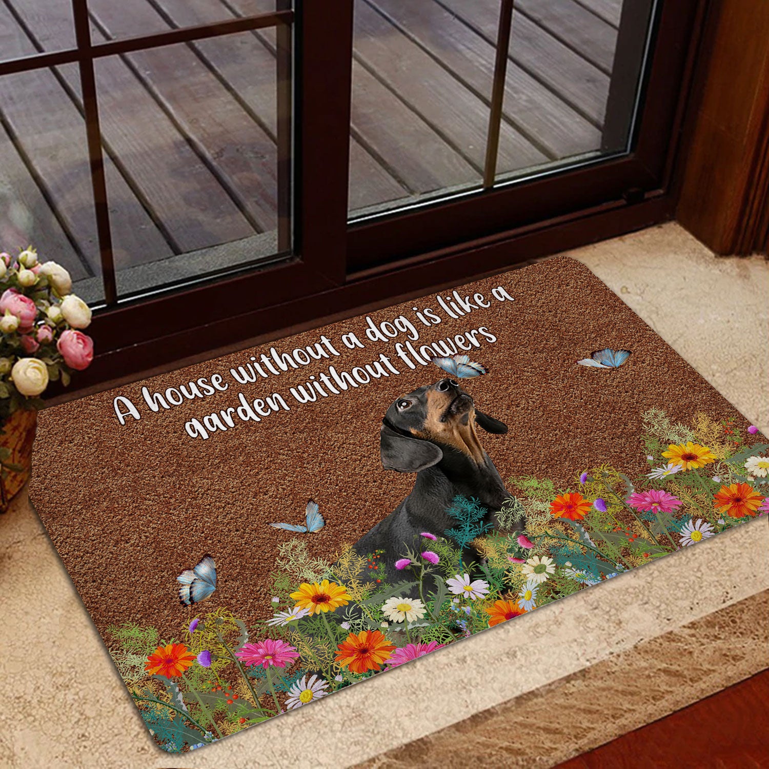 Ohaprints-Doormat-Outdoor-Indoor-Dachshund-A-House-Without-A-Dog-Is-Like-A-Garden-Without-Flowers-Rubber-Door-Mat-1241-