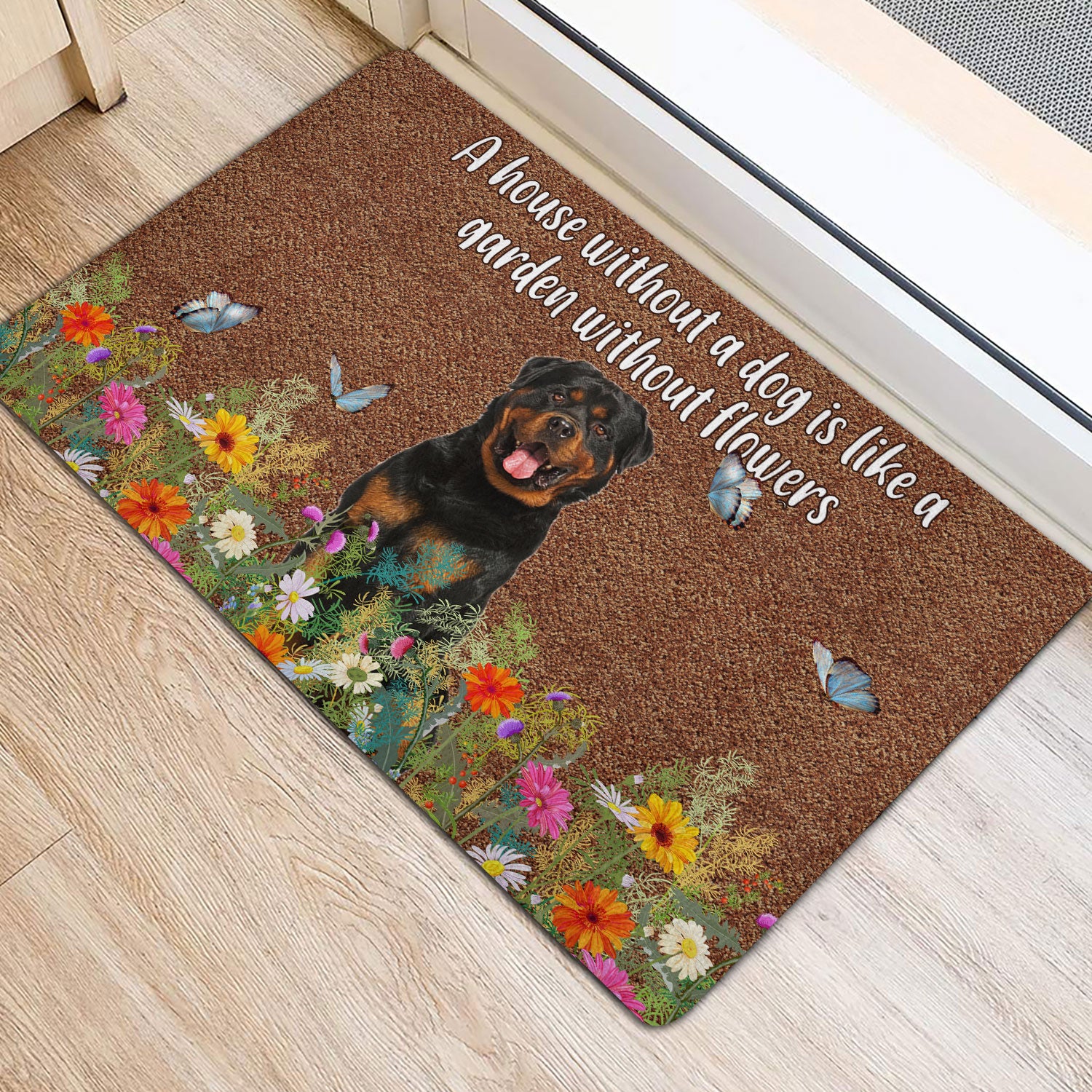 Ohaprints-Doormat-Outdoor-Indoor-Rottweiler-A-House-Without-A-Dog-Is-Like-Garden-Without-Flowers-Rubber-Door-Mat-1243-