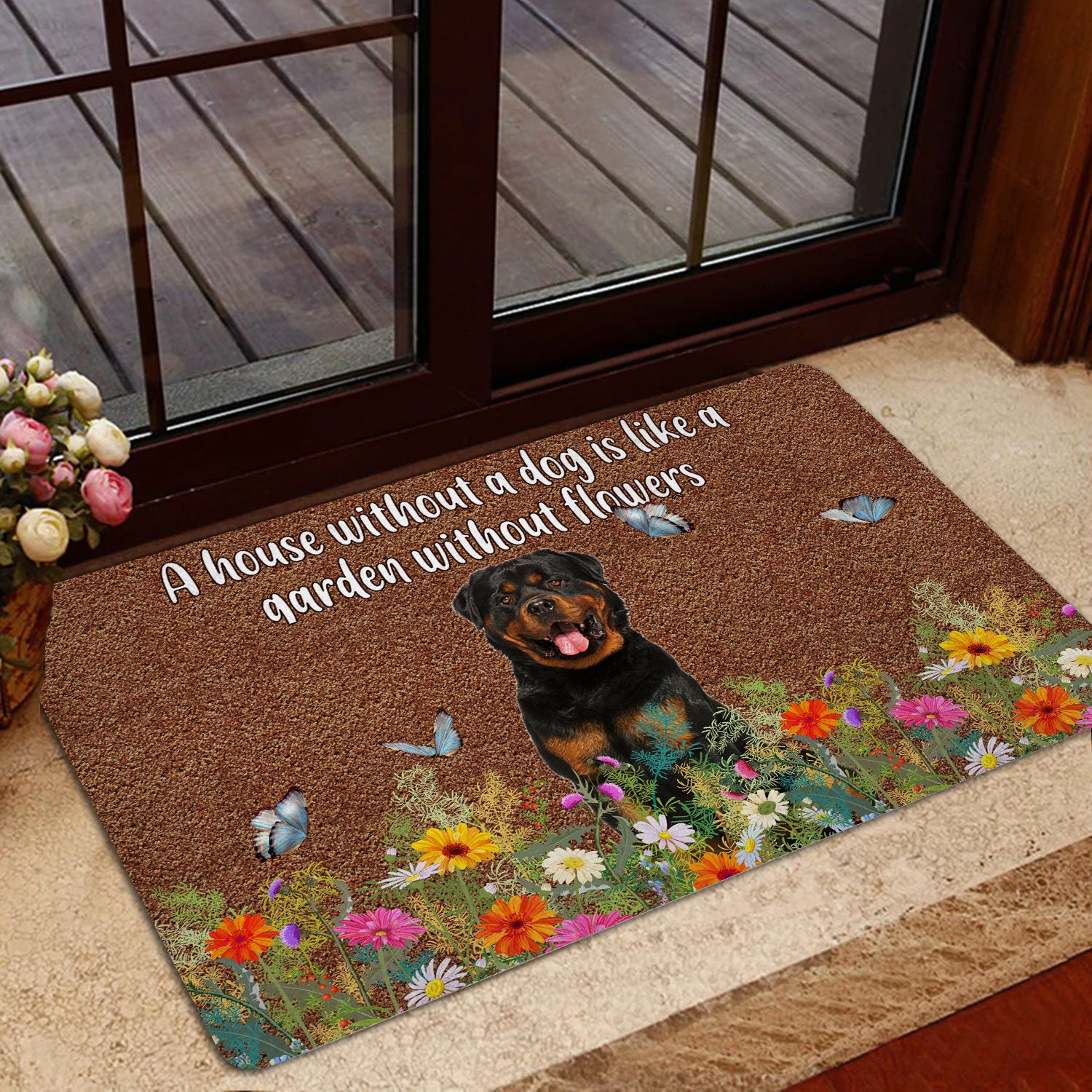 Ohaprints-Doormat-Outdoor-Indoor-Rottweiler-A-House-Without-A-Dog-Is-Like-Garden-Without-Flowers-Rubber-Door-Mat-1243-