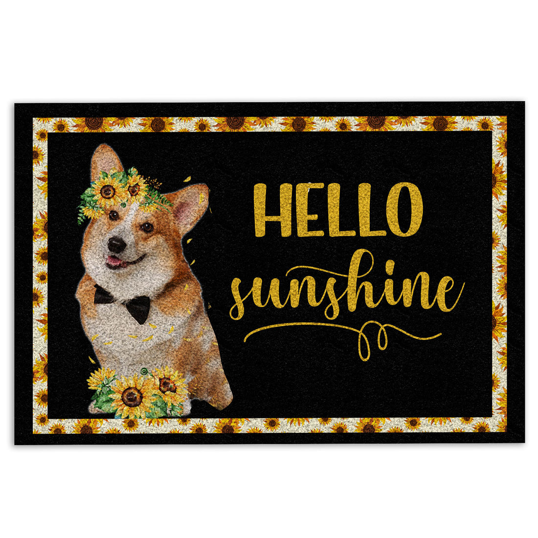 Ohaprints-Doormat-Outdoor-Indoor-Corgi-Hello-Sunflower-Floral-For-Dog-Puppy-Lover-Black-Rubber-Door-Mat-561-18'' x 30''